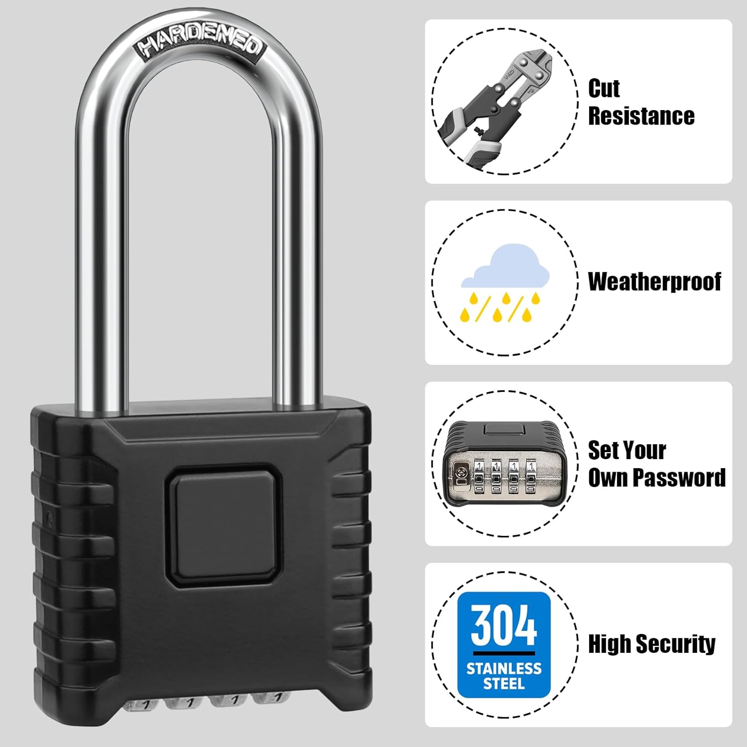 Thumbnail 5 de Diyife Heavy Duty 52mm 4-Digit Combination Padlock with Weatherproof Stainless Shackle (8mm)