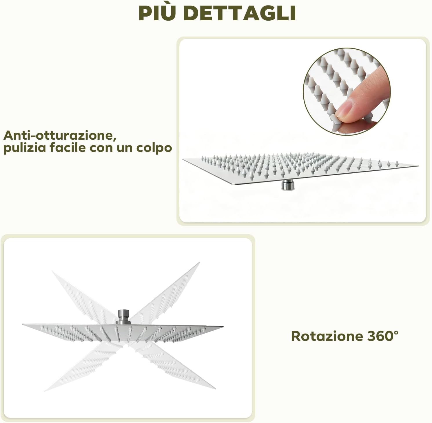 Detalle 2 de Soffione doccia Ribech quadrato inox 360°