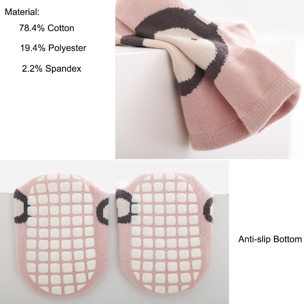 Detalle de Exemaba Baby Socks with Grips for Girls Boys – 5 Pairs, Cute Animal Cartoon, Anti-Slip Toddler Socks
