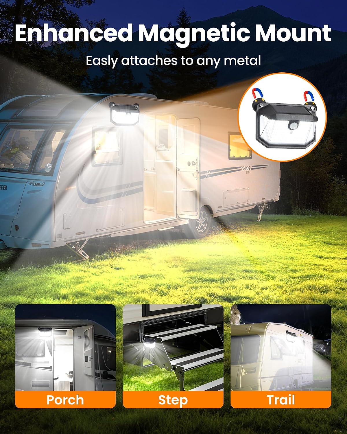 Detalle de LUHLEE 178 LED Magnetic RV Solar Lights Outdoor (2-Pack): Ultra-Bright 800LM with Motion Sensor