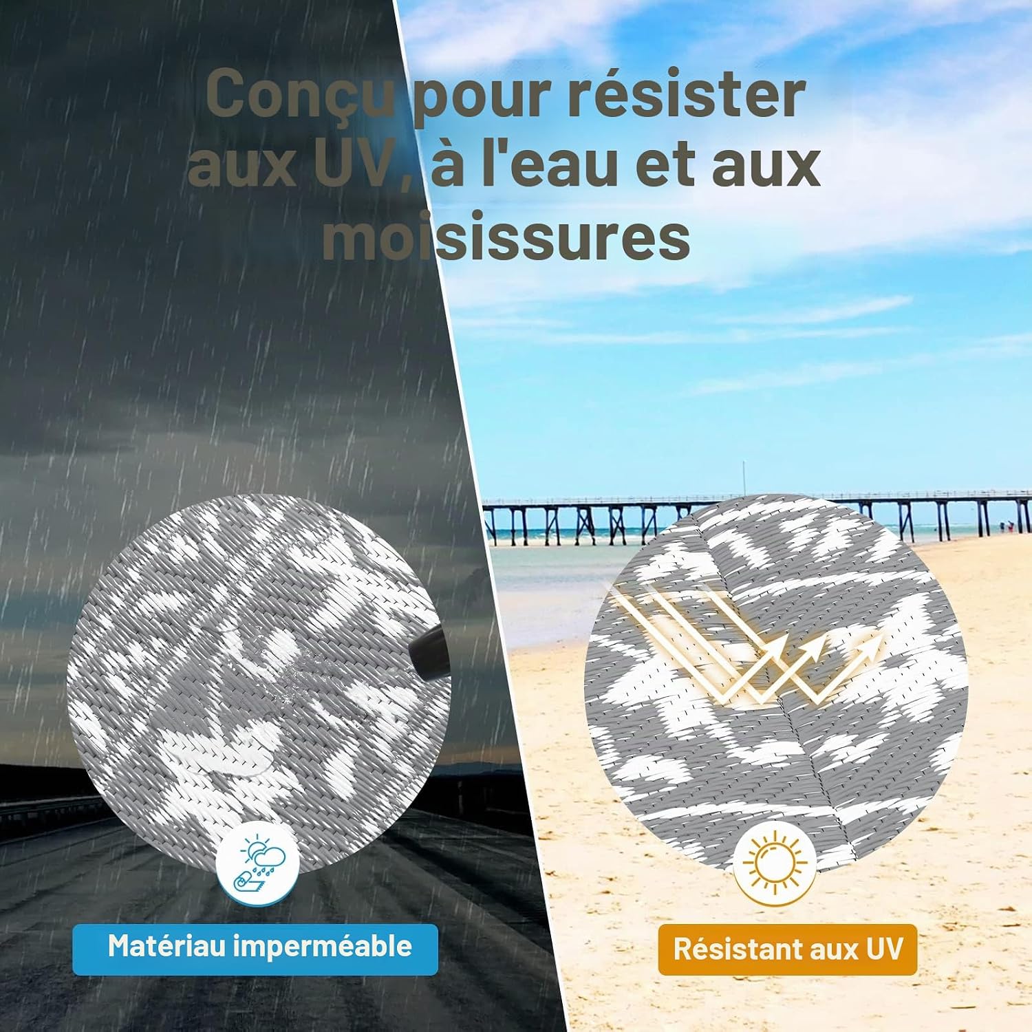 Detalle de Enyhom Tapis Rond 180 cm Réversible en Pailles Plastiques pour Intérieur et Extérieur