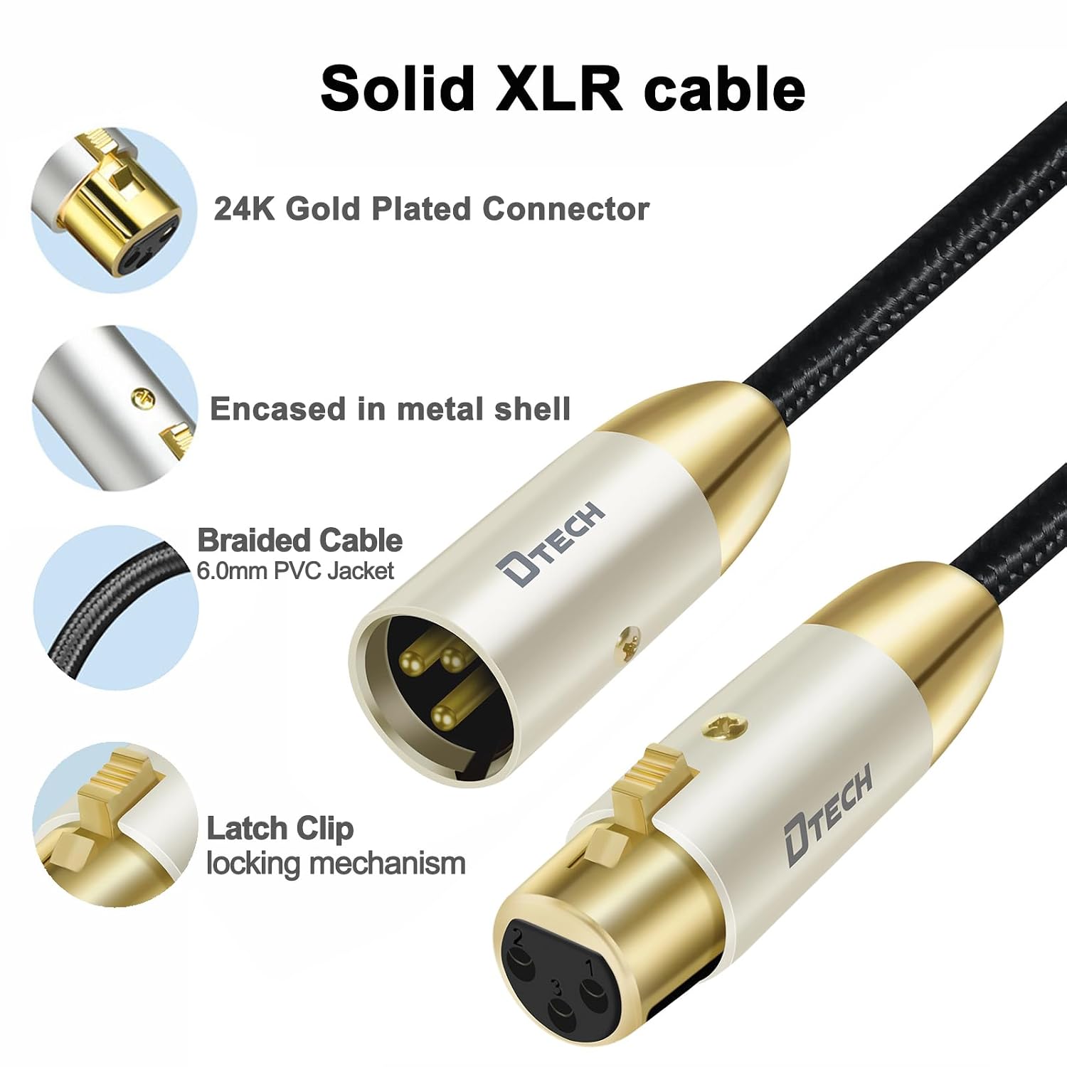 Detalle 1 de DTECH XLR microphone cable, 3-meter