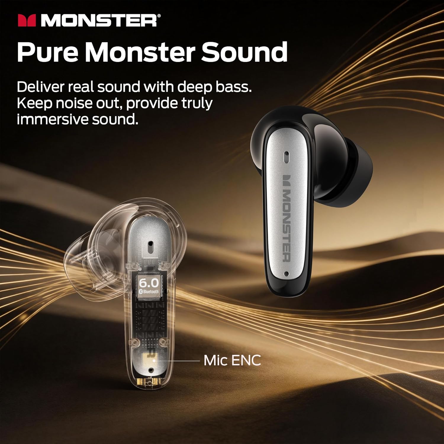 Detalle de Monster N-Lite 310 True Wireless Earbuds (Bluetooth 6.0) with ENC Mic and 32H Playback