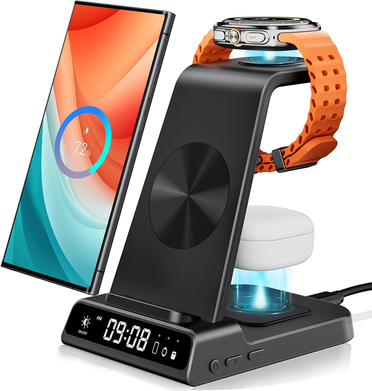 Detalle de Station de charge sans fil 3-en-1 pour Samsung S25 Ultra (sans adaptateur) compatible Galaxy S/Z, Watch et Buds