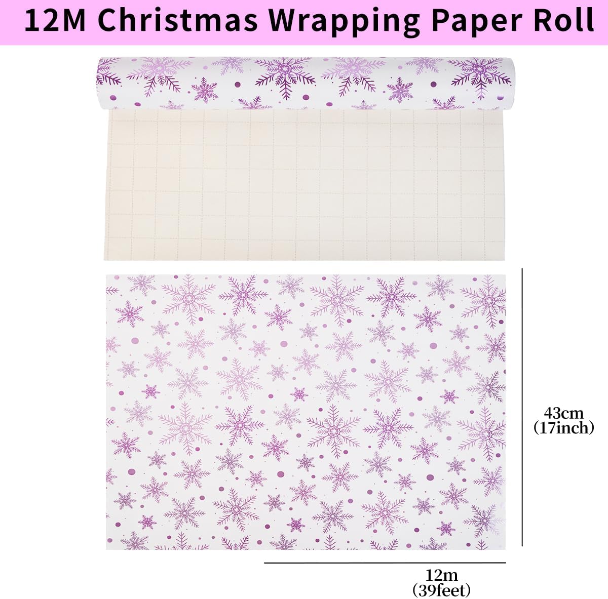 Thumbnail 1 de Christmas Wrapping Paper Roll: Pink Snowflake Metallic Wrap, 43cm x 12m