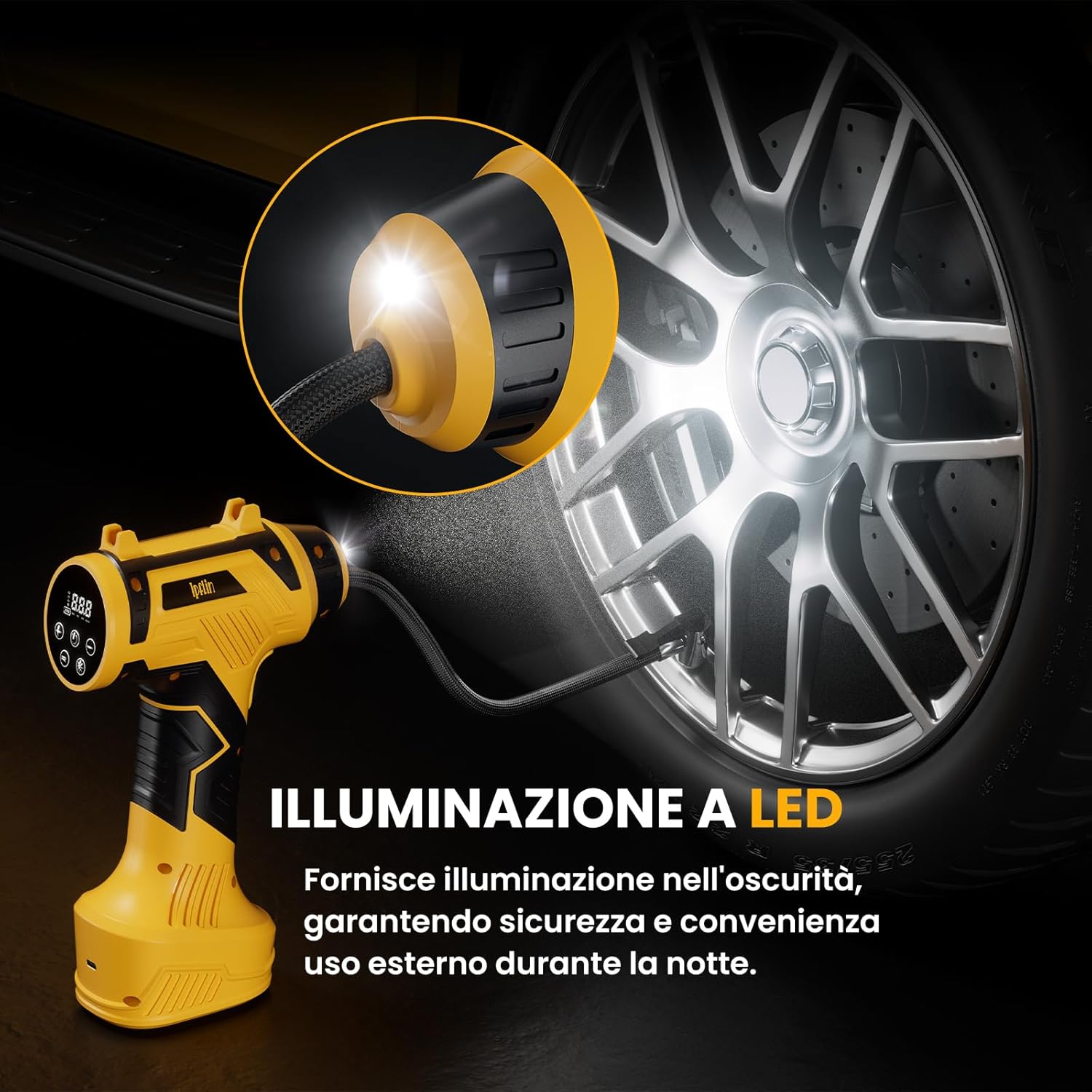 Thumbnail 4 de Ipflin Compressore Aria Portatile Senza Fili – 150 PSI, 22 L/min, Ricaricabile con Spegnimento Automatico