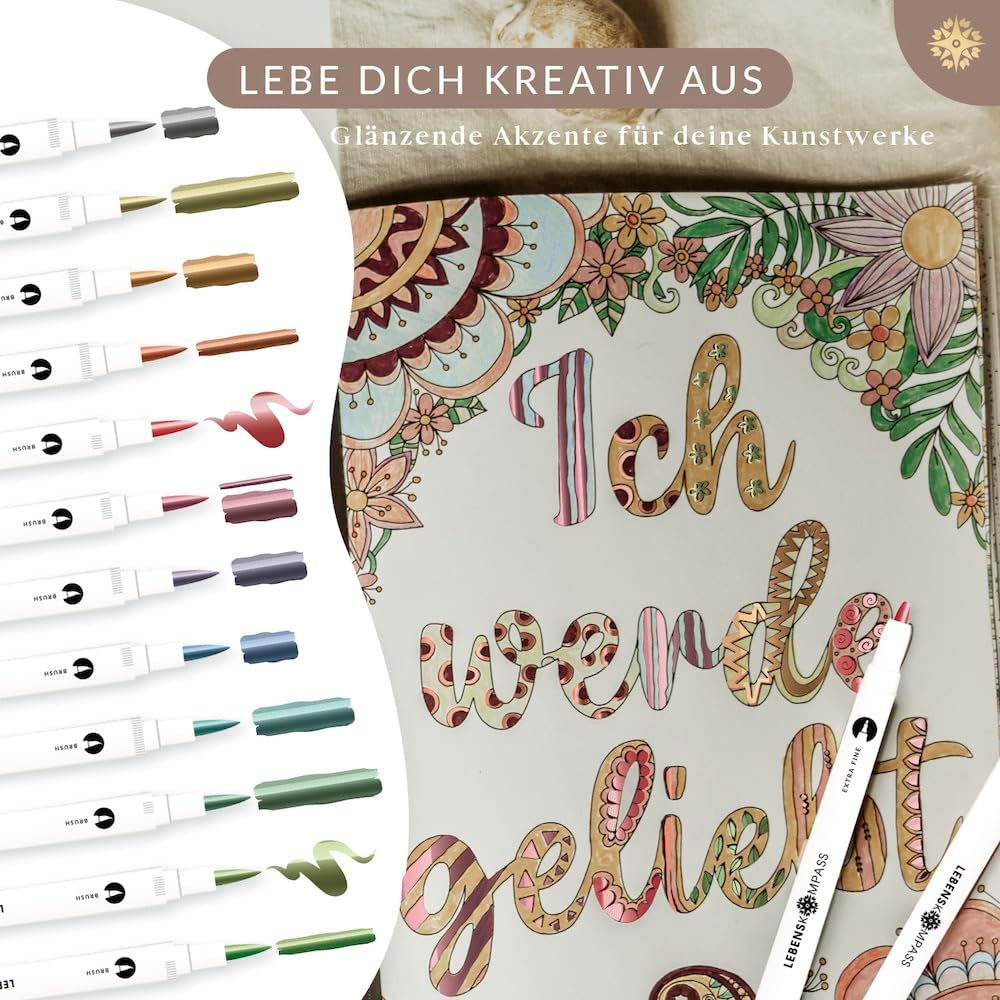 Detalle de LEBENSKOMPASS® Metallic Dual Pinselstifte 12 🎨