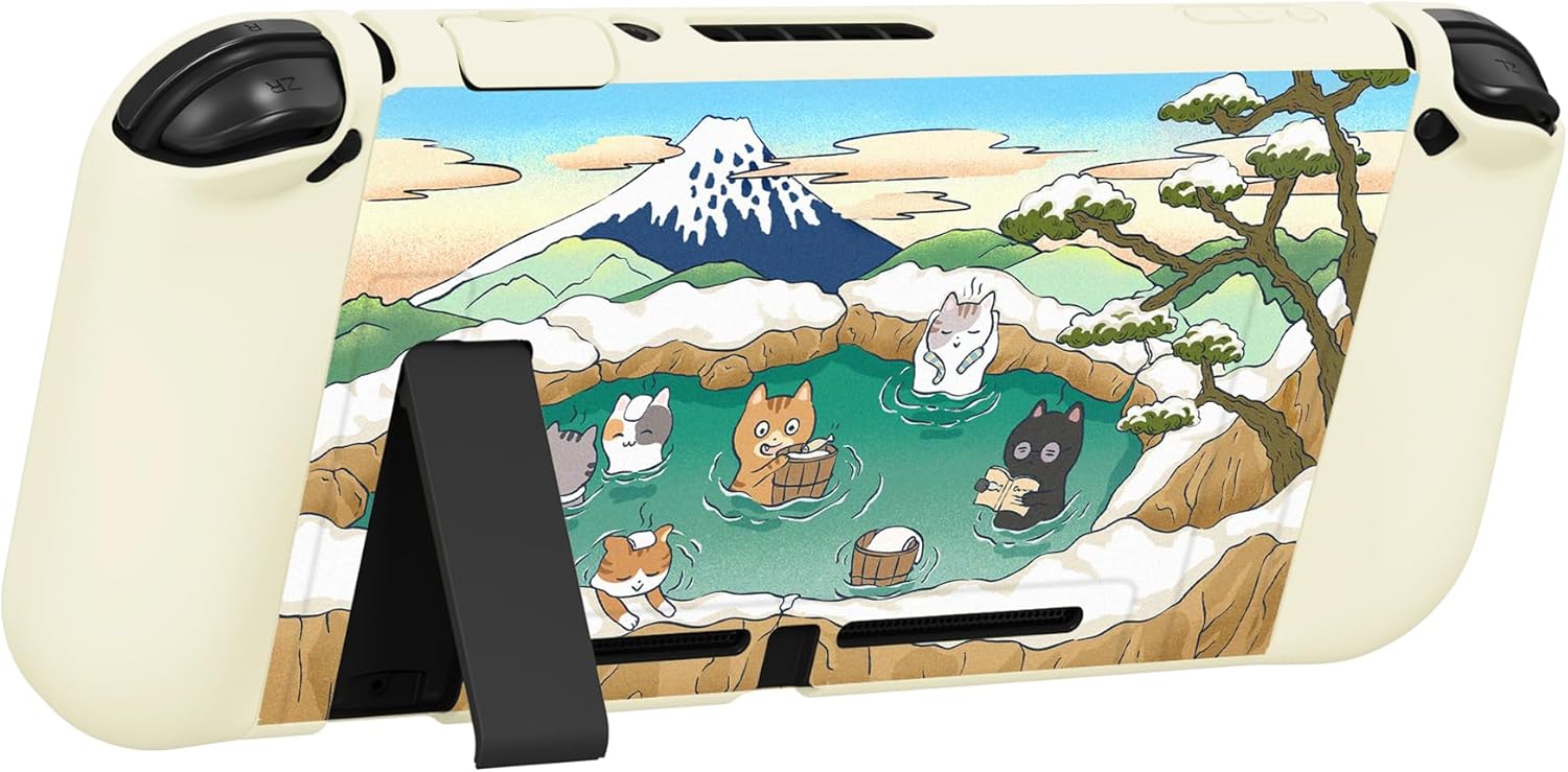 Thumbnail 6 de PlayVital ZealProtect Soft Protective Case for Nintendo Switch (Hot Spring Kitties) – with tempered glass screen protector, thumb grips and ABXY caps