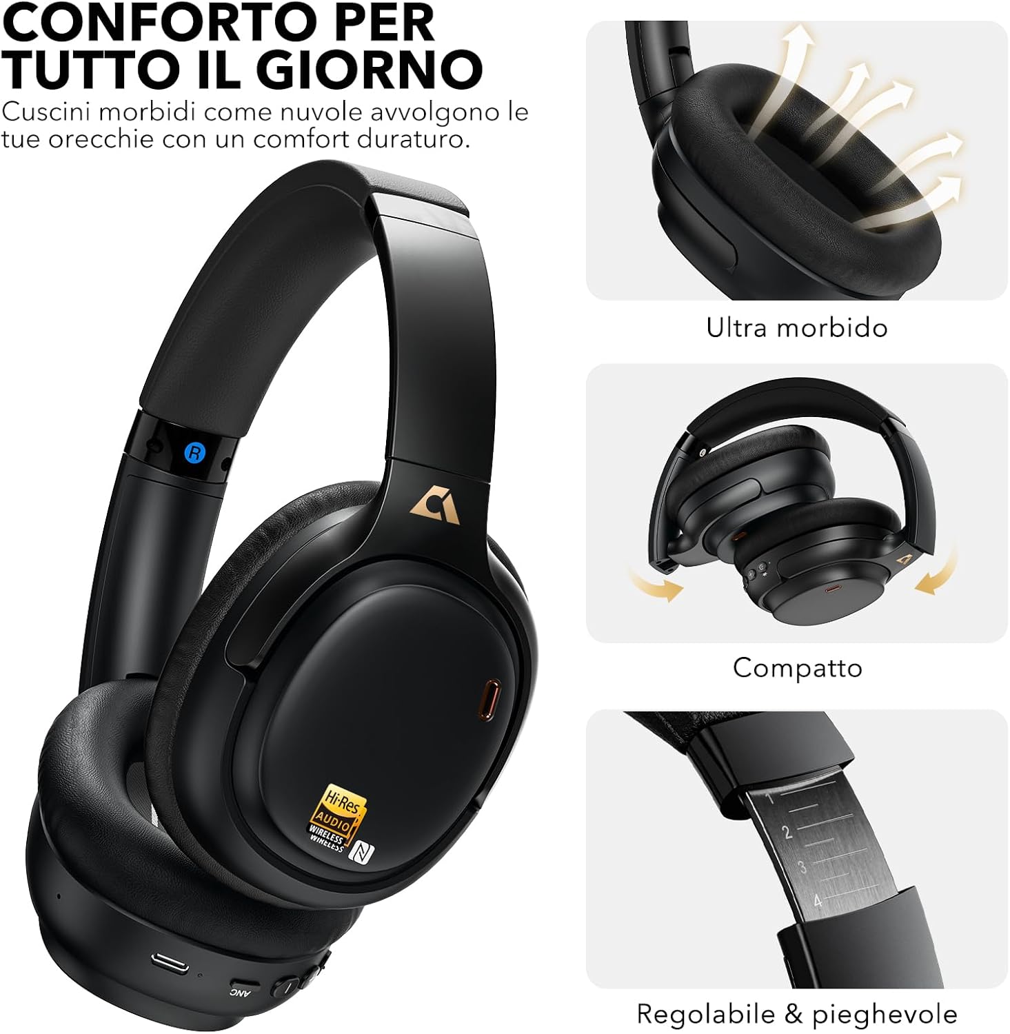 Thumbnail 5 de 1Mii E700: Cuffie Over-Ear Bluetooth con ANC 4 microfoni, LDAC/aptX HD e traduzione IA in tasca