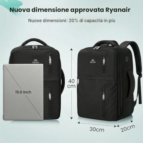 Thumbnail 2 de MATEIN Zaino Ryanair 40x30x20: zaino da cabina pratico e organizzato per i viaggi