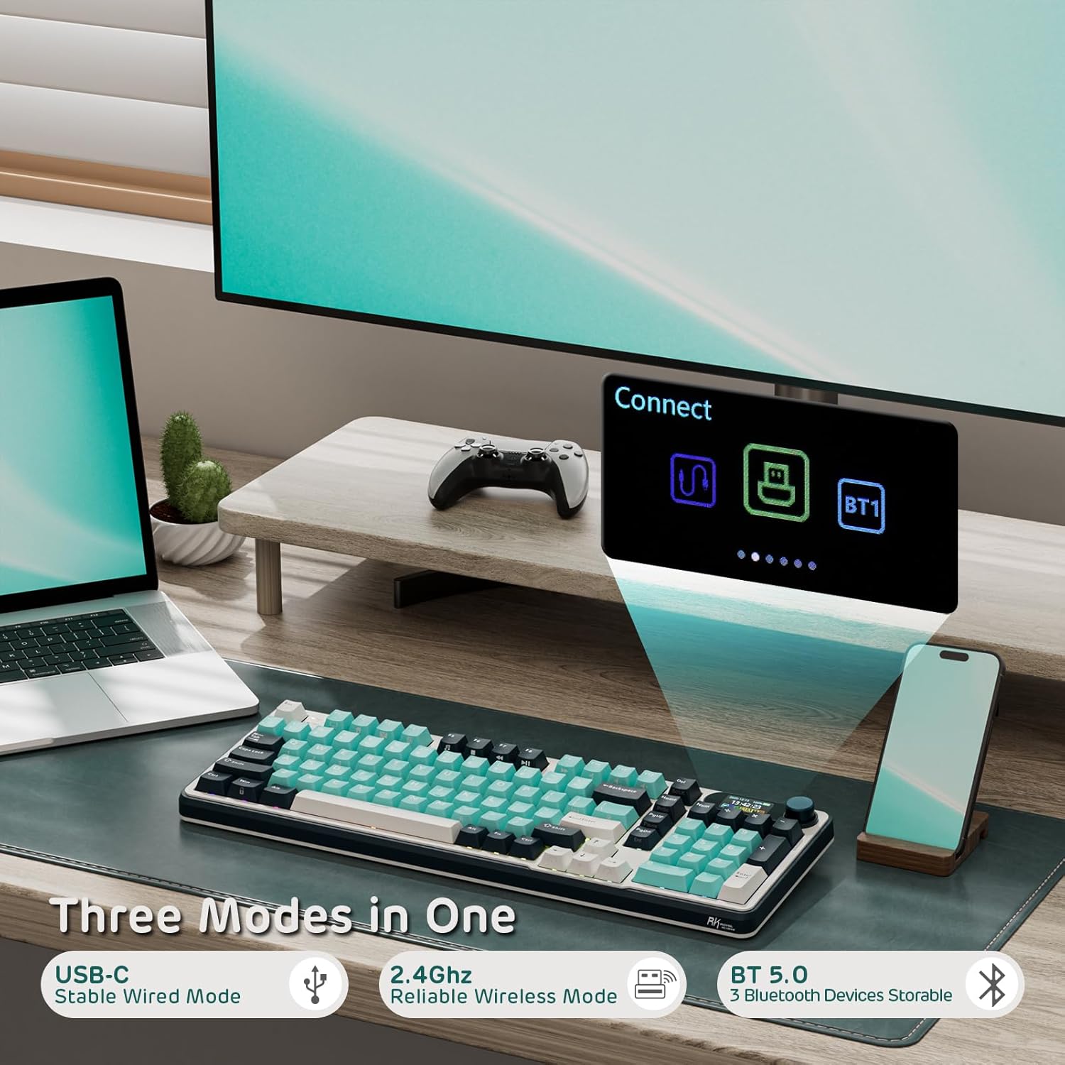 Thumbnail 1 de RK ROYAL KLUDGE S98 : clavier mécanique 96% avec affichage intelligent, molette et Bluetooth/2,4G/USB-C