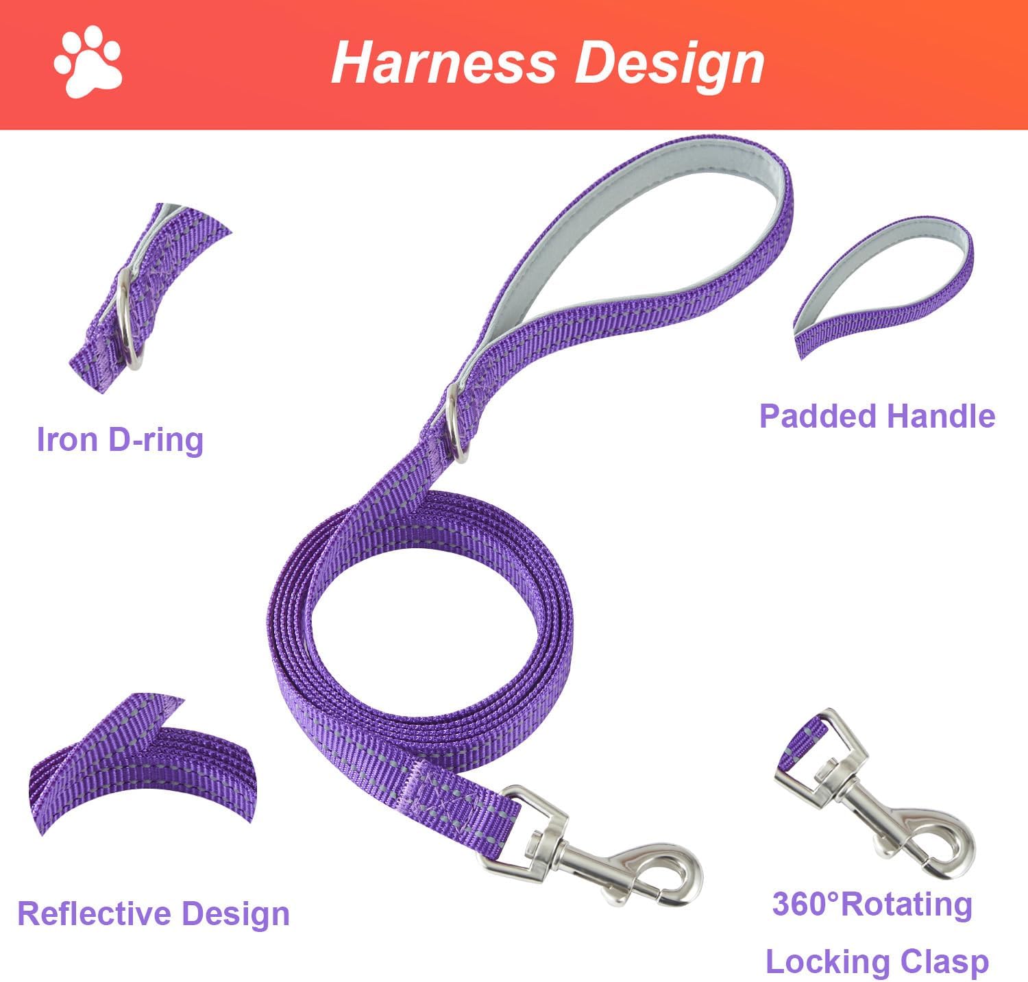 Detalle de Hipubby HB-Dog Harness XS Dog Harness and Leash Set, Reflective Mesh