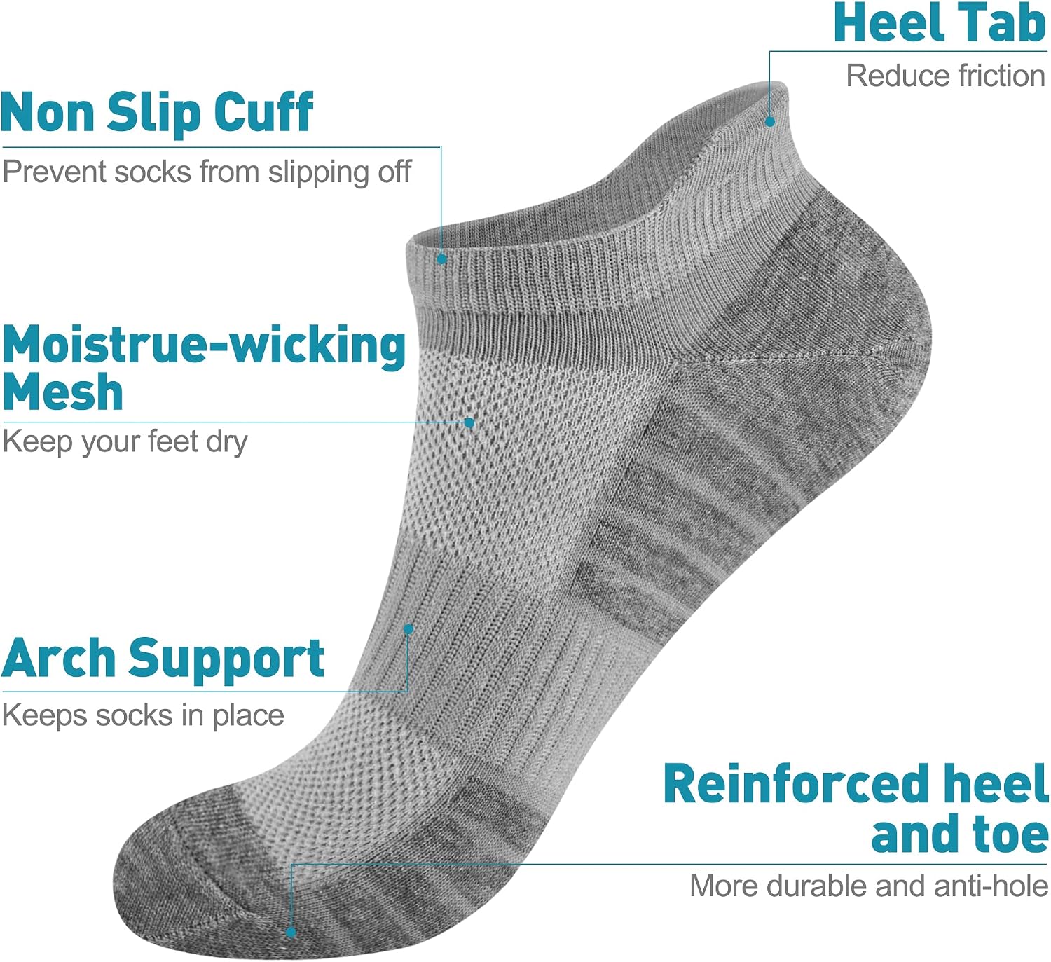 Detalle de HIYATO 10 Paar Sneaker Socken – atmungsaktive Sportsocken aus Baumwolle (Herren & Damen)