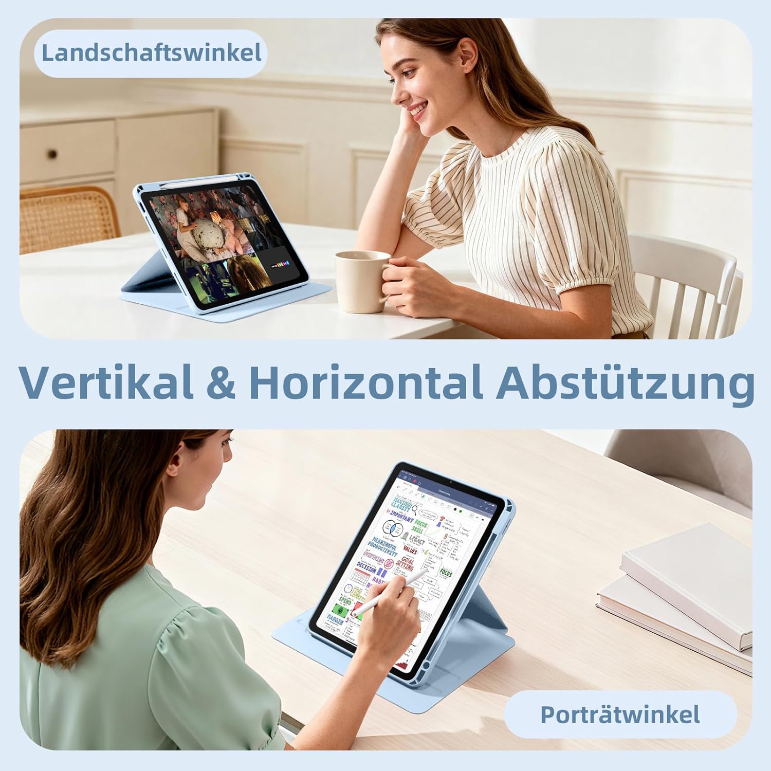 Thumbnail 3 de DriveGo 360° drehbare Hülle für iPad Air 11 Zoll und iPad Pro 11 Zoll – Transparent-Rückseite, Stifthalter, Hell Blau