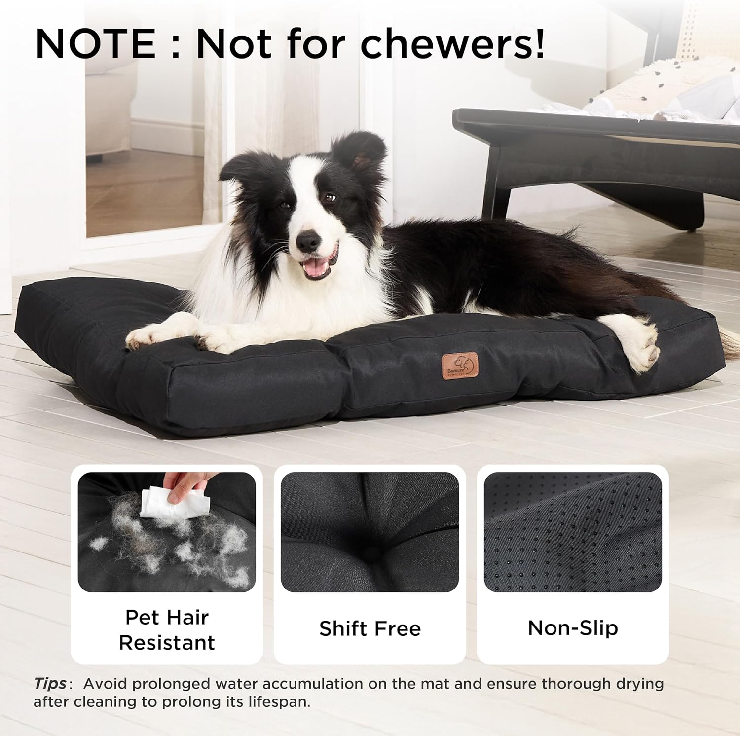Thumbnail 1 de Bedsure Washable Large Dog Bed (91x68x9cm) – Flat Water-Resistant Crate Bed Cushion in Oxford Fabric, Black