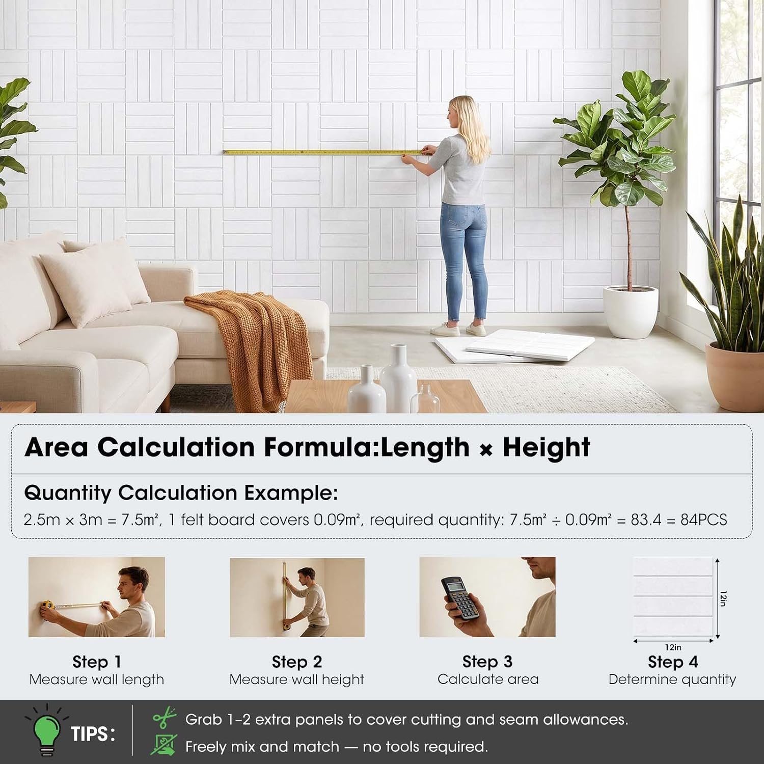 Thumbnail 1 de MQAAUP 18-Pack White Felt Wall Tiles for Notes, Photos and Acoustic Treatment