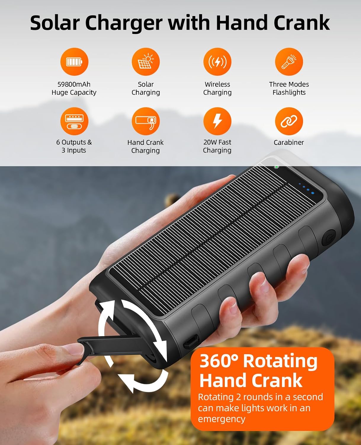 Thumbnail 5 de YELOMIN PS30C Solar Power Bank, 59,800mAh, 15W Wireless Charging & Hand Crank