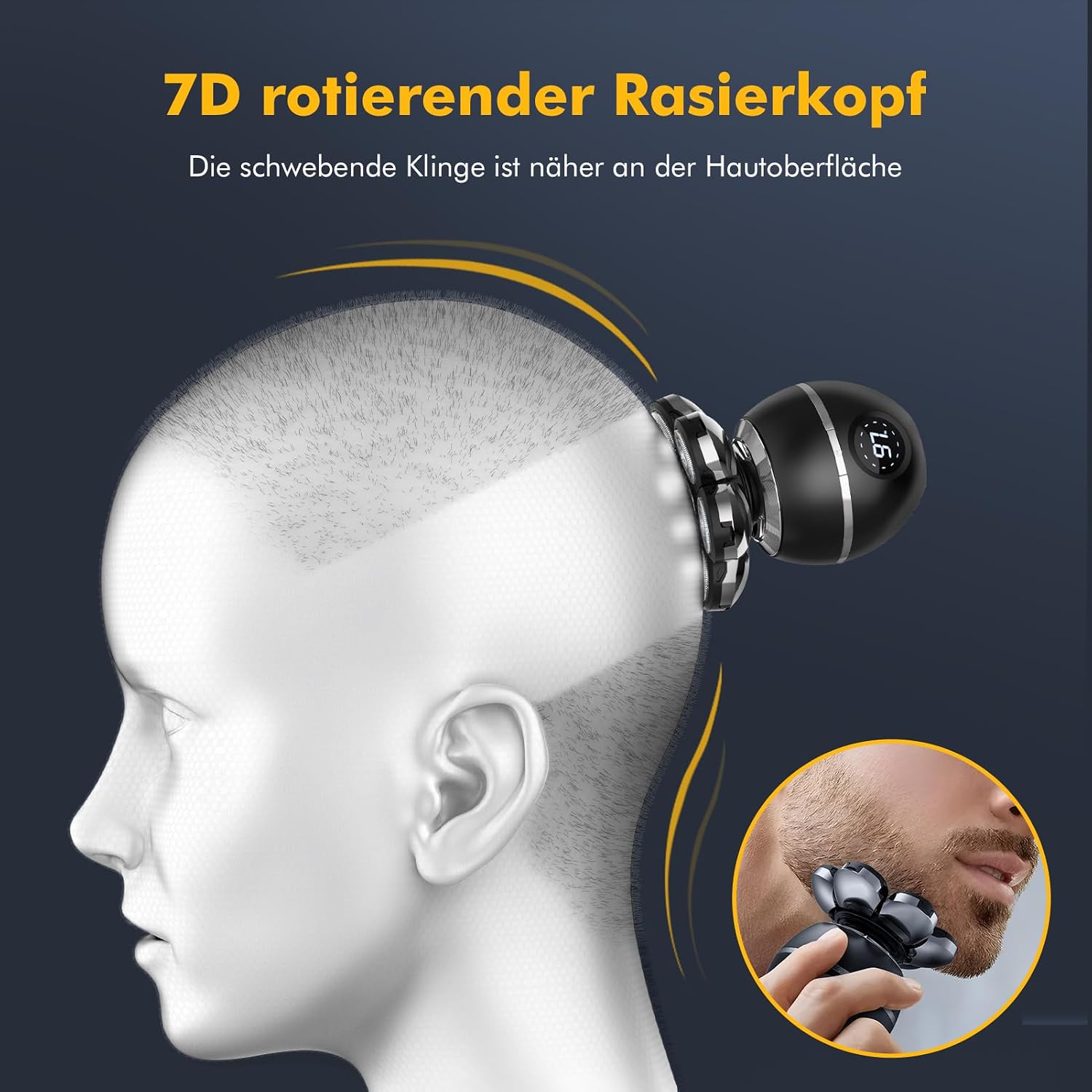 Detalle 2 de ETENTOUS Rasoir Tete Chauve Homme 7D – Tondeuse 6 en 1, IPX7, Écran LED