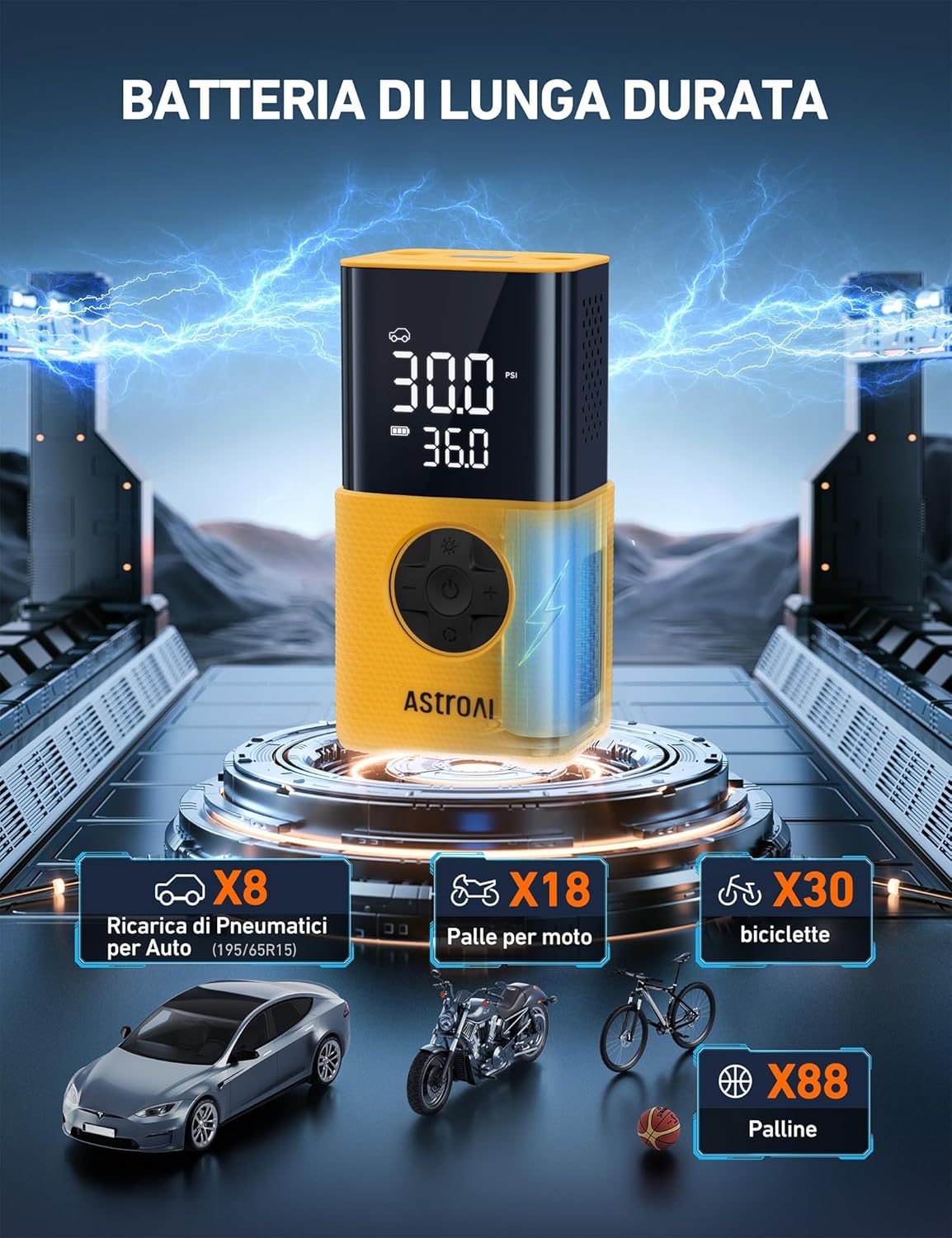 Thumbnail 2 de AstroAI Compressore Aria Portatile: Mini pompa 4 in 1 con LED e funzione auto-spegnimento