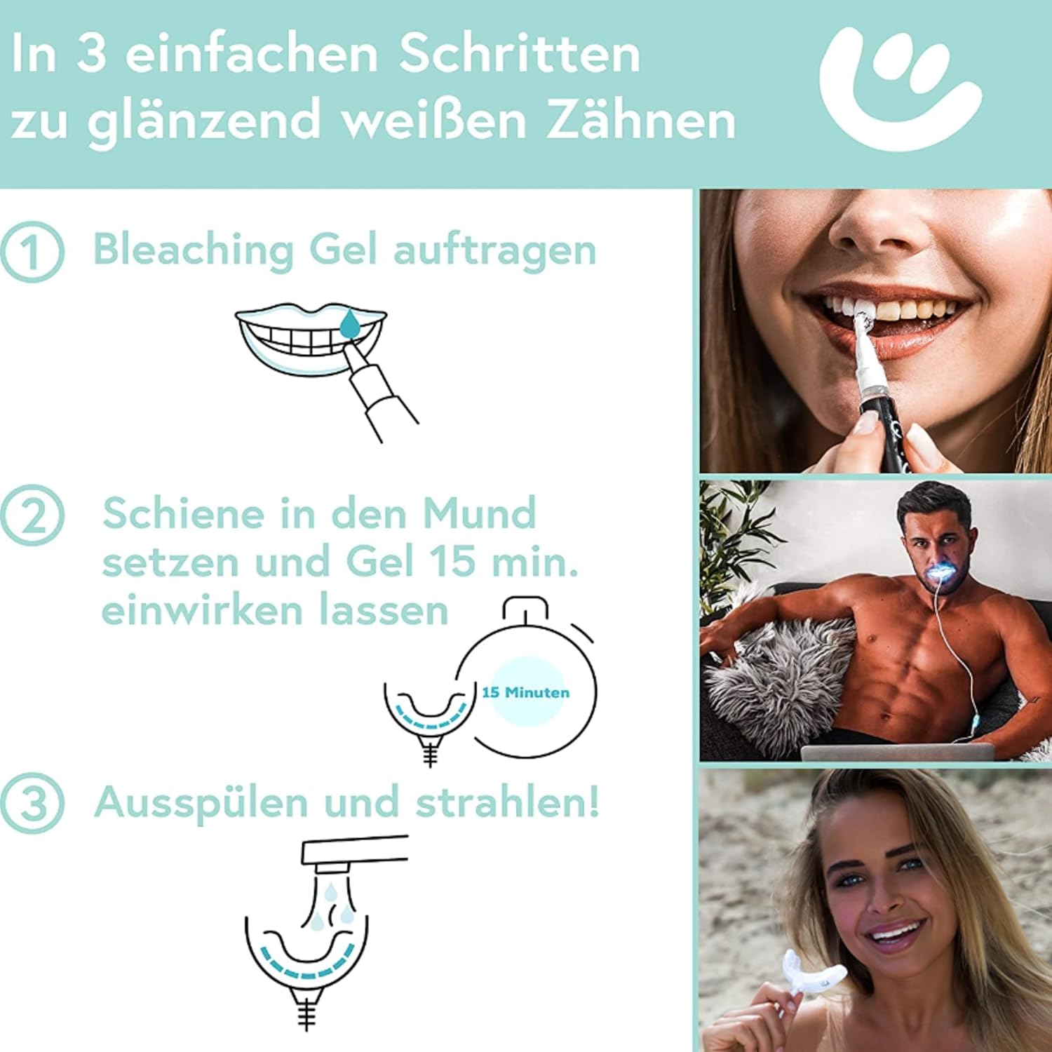 Detalle de UniqueSmile Teeth Whitening Kit (Basic-Set) – All-in-One Bundle für schnelle Zahnaufhellung