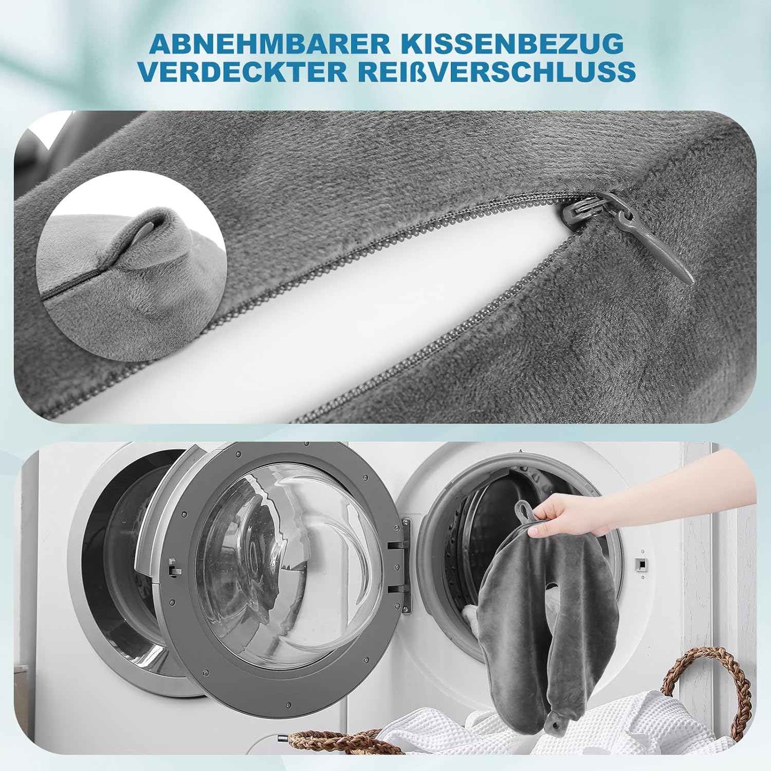 Thumbnail 3 de Cirorld aufblasbares Nackenkissen fürs Flugzeug mit Augenmaske und Ohrstöpseln (U-Form, Grau)