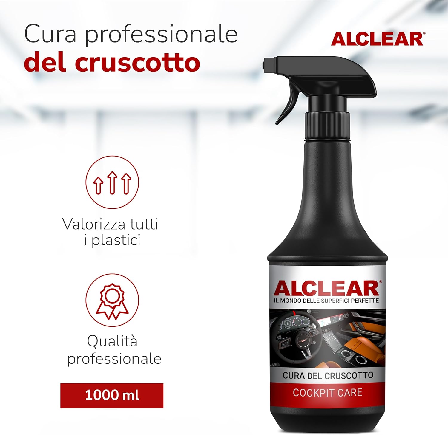 Thumbnail 1 de ALCLEAR 721CP Cura Cruscotto 1000 ml – Lucidante interno per plastica, vinile e pelle (Made in Germany)