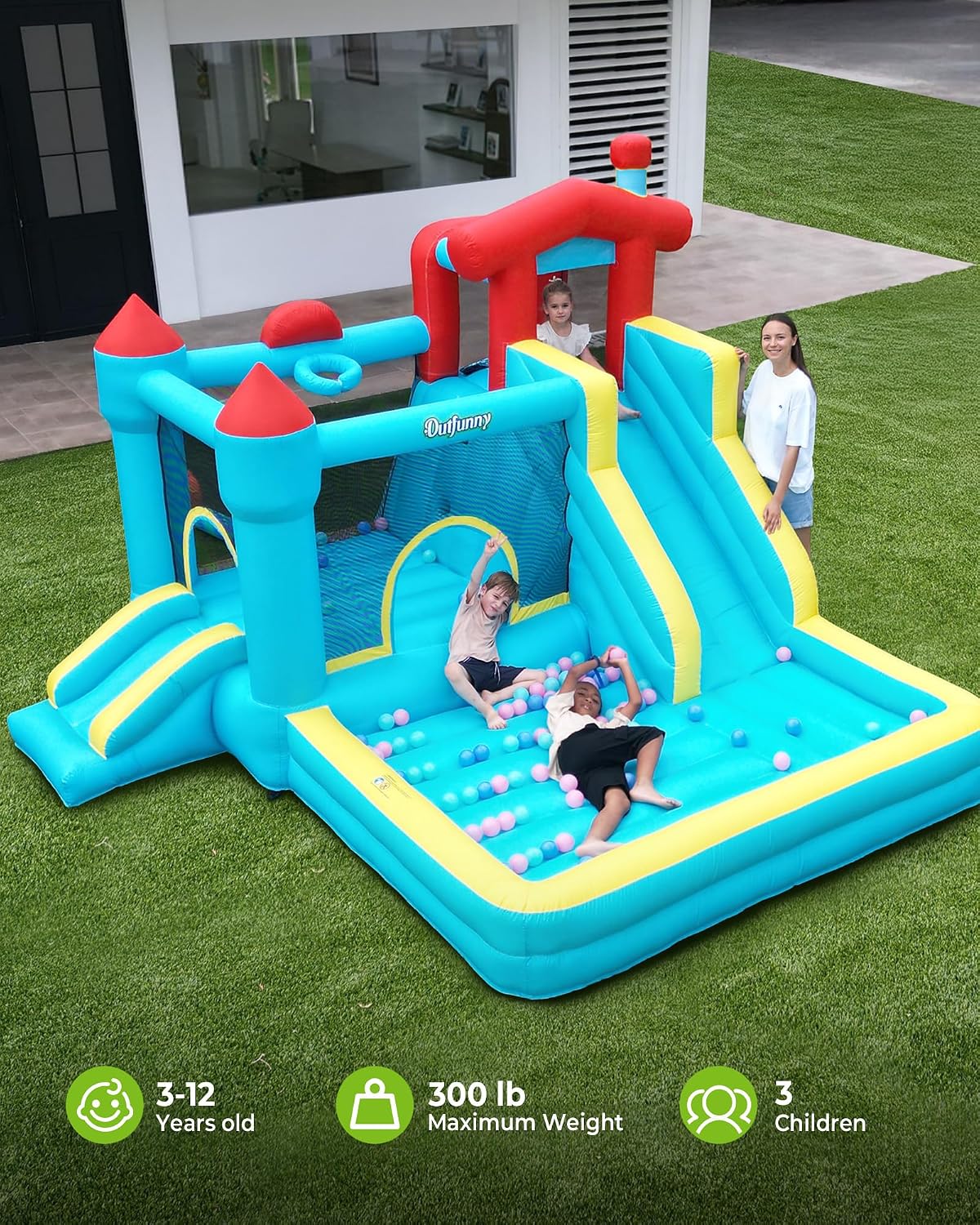 Detalle de Outfunny Inflatable Bounce House 450W blower 🏰