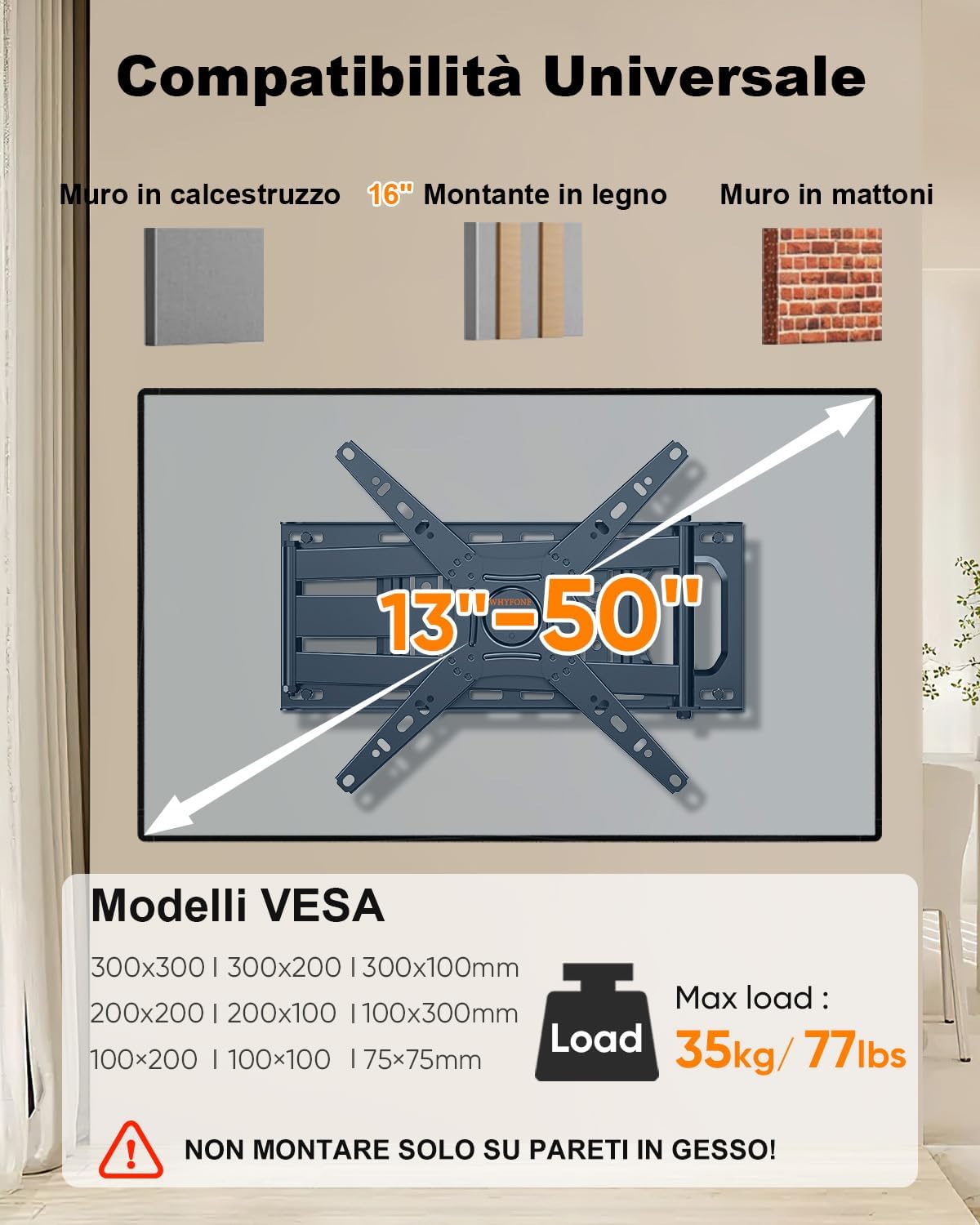 Detalle de WHYFONE Supporto TV parete girevole 655 mm