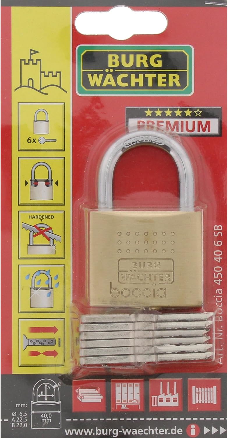 Thumbnail 6 de Burg-Wächter Vorhängeschloss Boccia 450 40 6 SB – 6,5 mm Bügelstärke, Kneifschutz, 6 Schlüssel