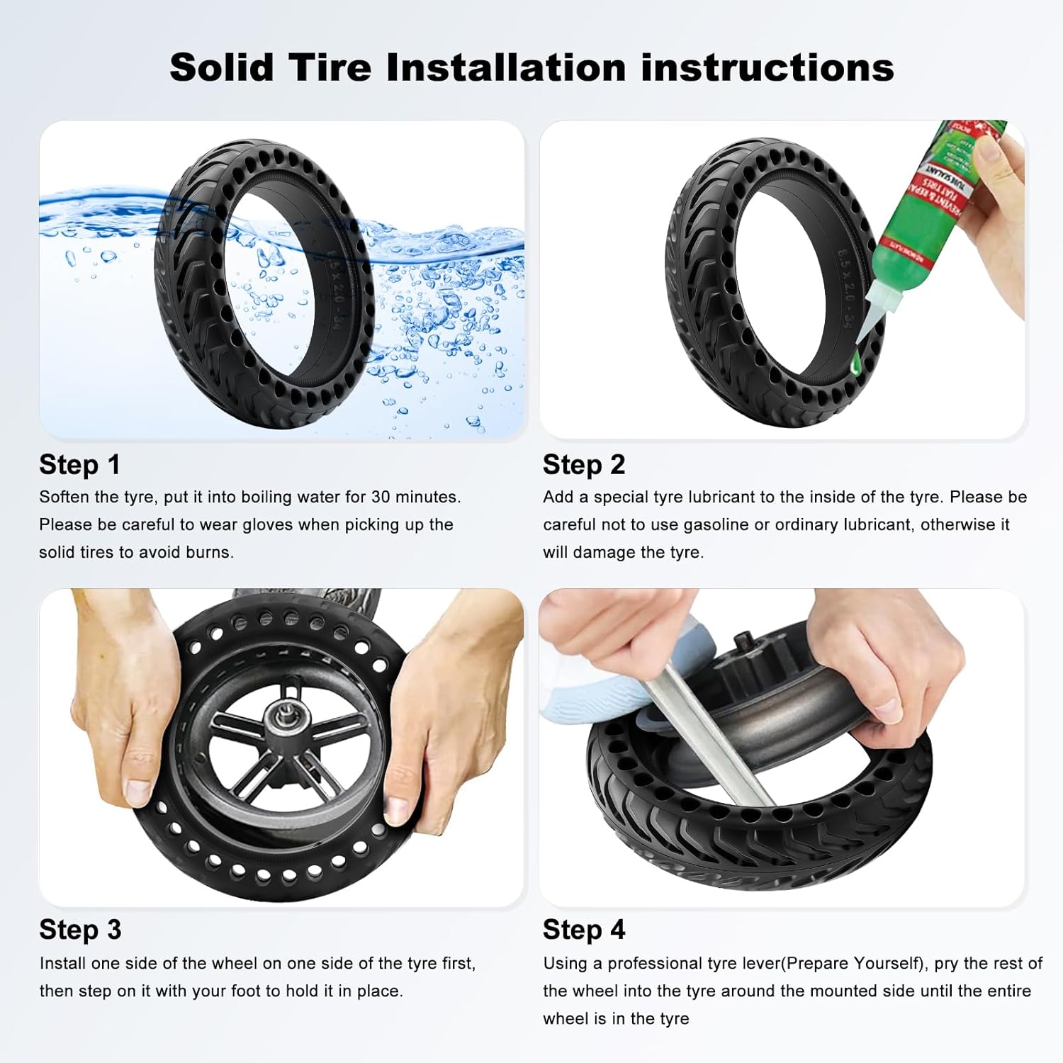 Thumbnail 5 de Amitor E-Scooter Reifen 8 1/2 x 2 Vollgummi (2er-Set) für Xiaomi Pro 2, 1S, M365 & Co.