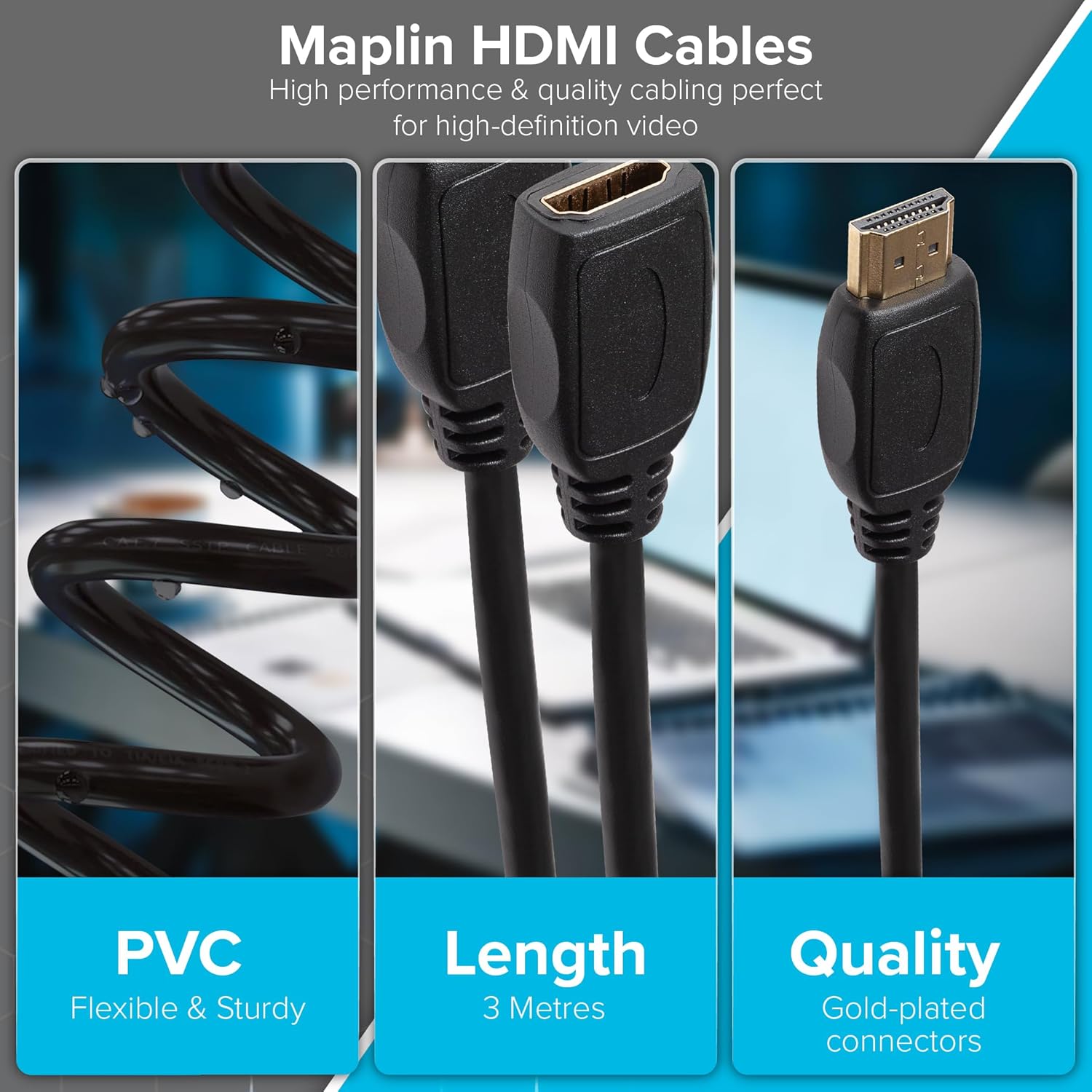 Thumbnail 4 de Maplin HDMI Extension Cable 3m (4K 30Hz) – Male to Female, Ultra HD High Speed