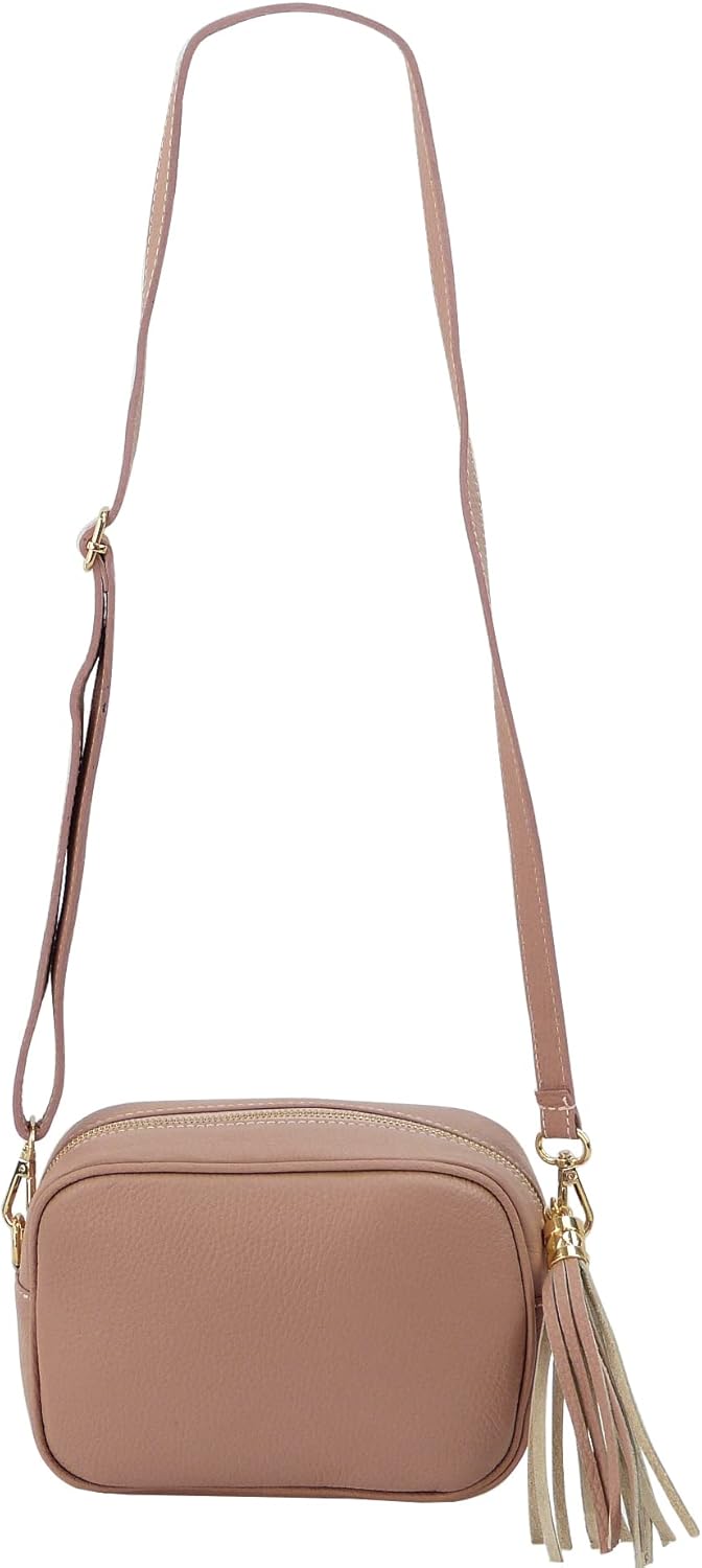 Detalle de SH Leder Chiara G209 – Borsa a tracolla in vera pelle con chiusura lampo, 21 x 15 cm