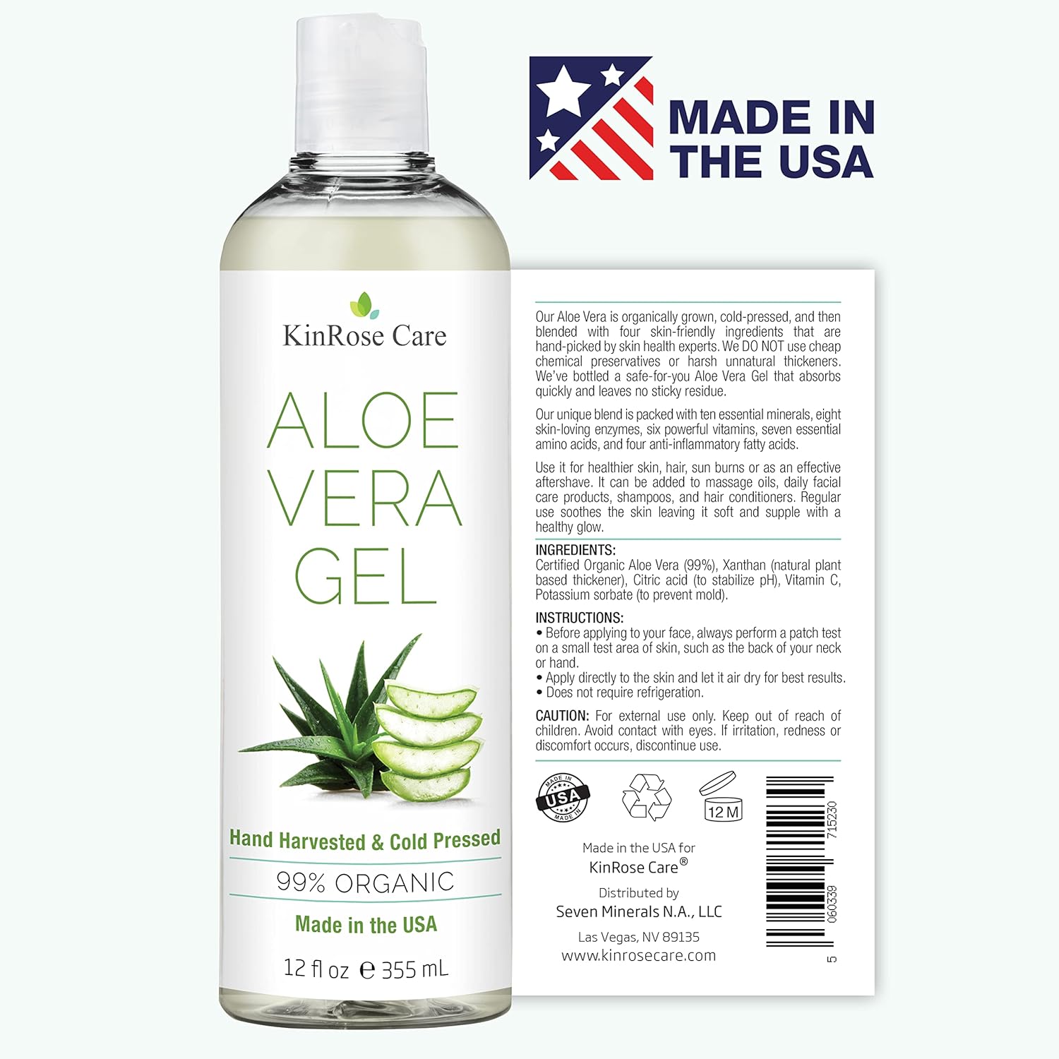 Detalle de KinRose Care 12oz Organic Aloe Vera Gel