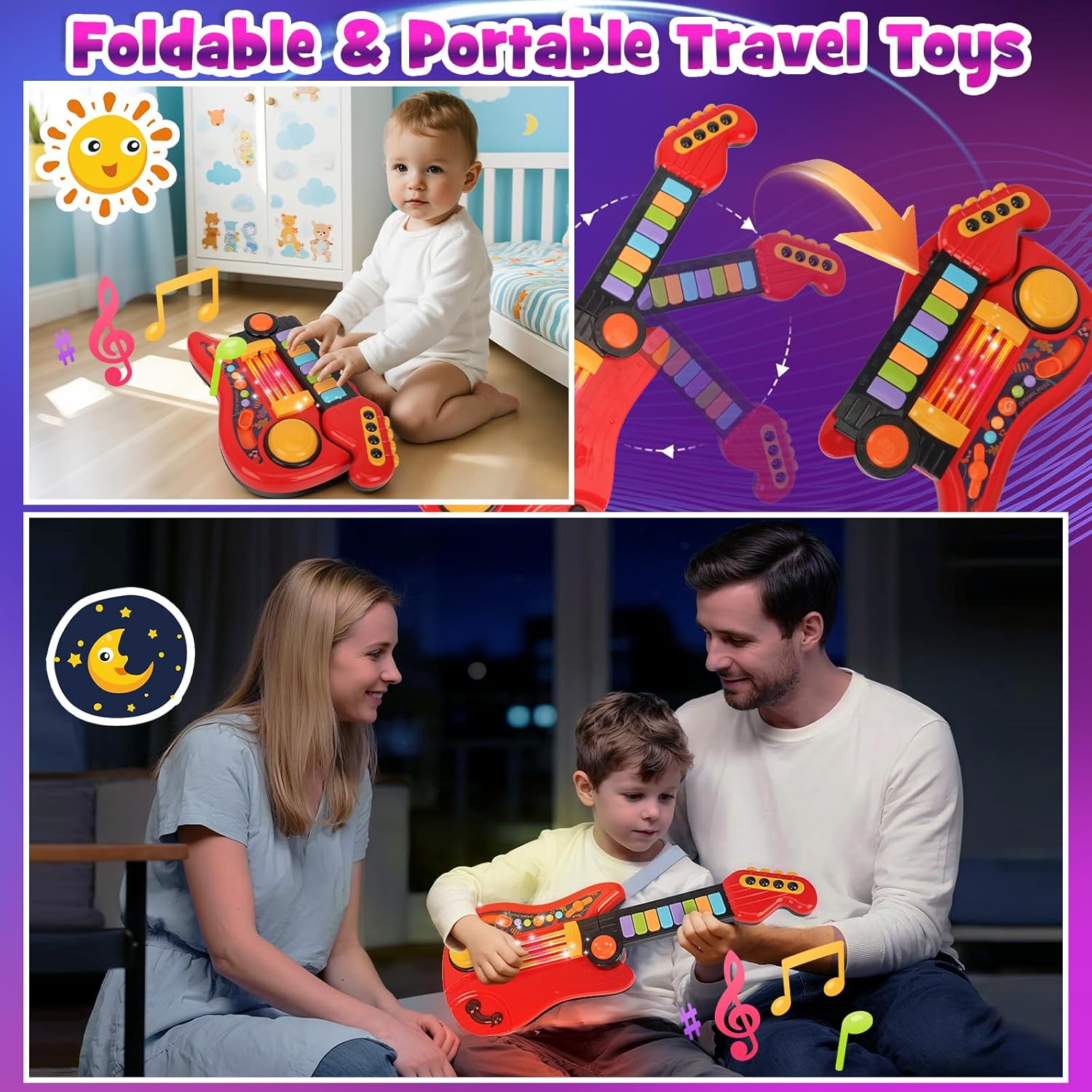 Thumbnail 3 de Chitarra Giocattolo 2-in-1 con Modalità Pianoforte per Bambini (Rosso) – Stimola musica, coordinazione e creatività