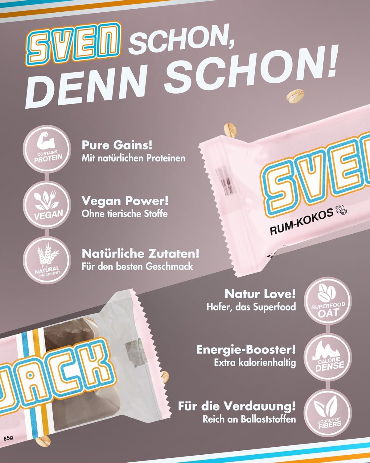 Detalle 2 de Sven Jack Energy Cake Haferriegel 20×65 g 🥥