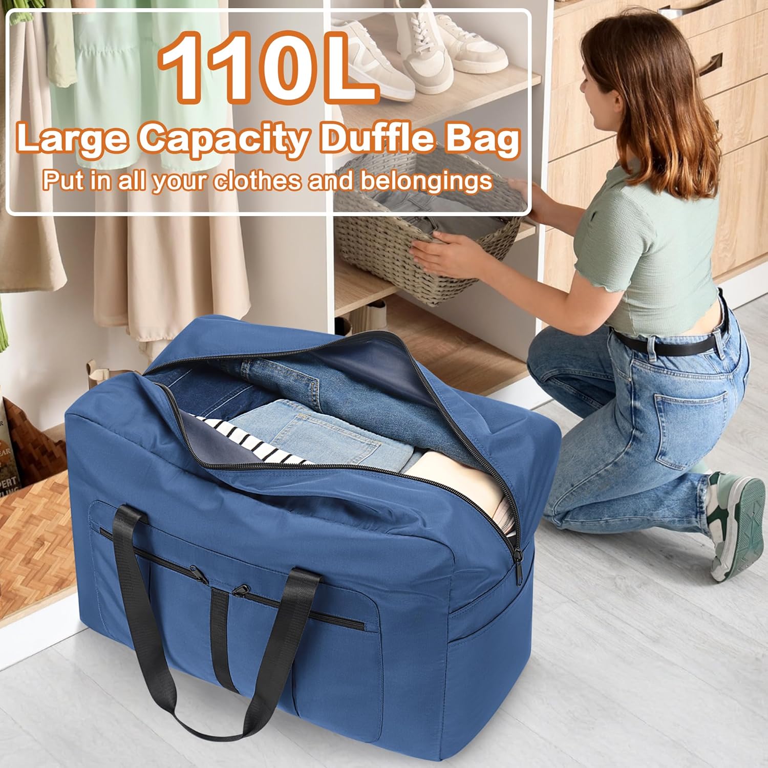 Detalle de YOUNGOA Grand Sac de Voyage 110L — Sac pliable et étanche XXL bleu