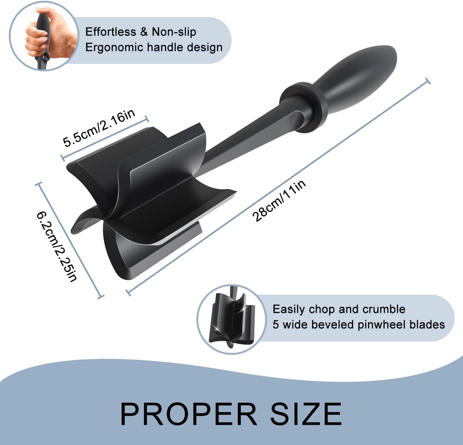 Detalle de Meat Chopper with 5 Curve Blades — Ground Beef Masher for Nonstick Pans (Heat-Resistant Nylon)