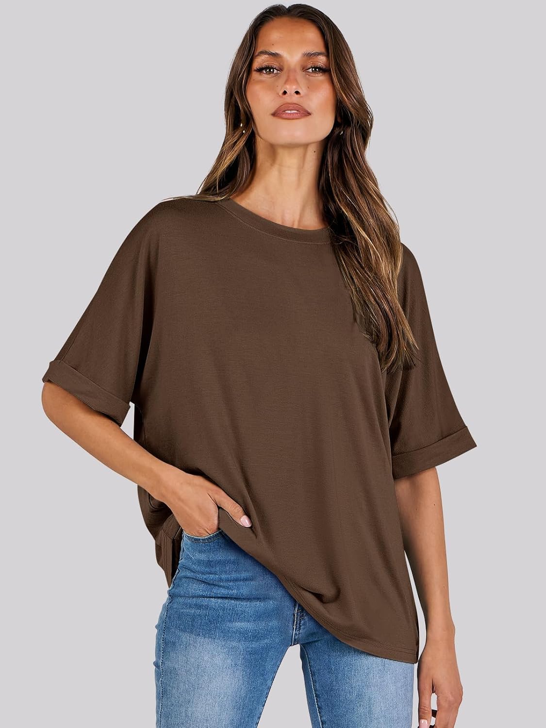 Thumbnail 4 de Cuptacc Damen Oversize Shirt – lockeres Basic-Top mit Tunika-Länge
