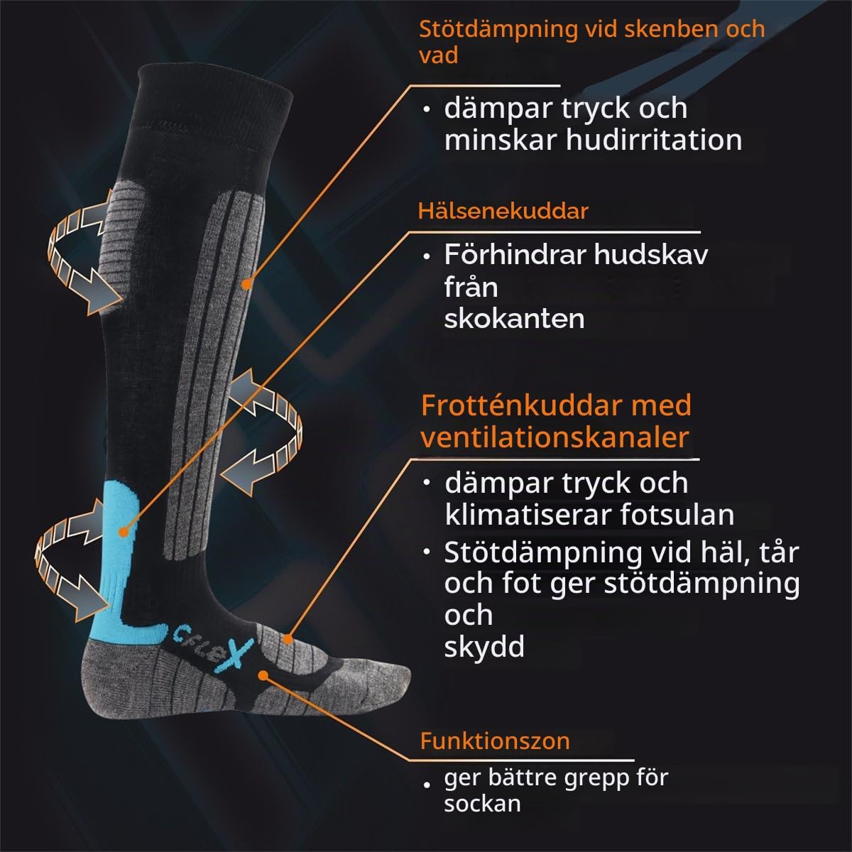 Thumbnail 4 de CFLEX skid- och snowboardstrumpor för kvinnor, knähöga med frottésula