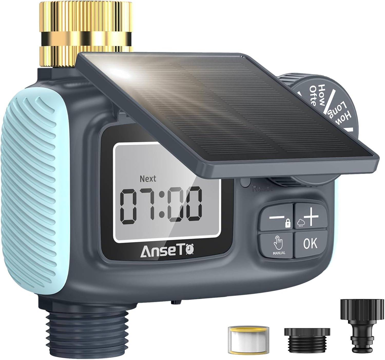 AnseTo Programmateur d’arrosage automatique solaire avec écran LCD et charge USB‑C