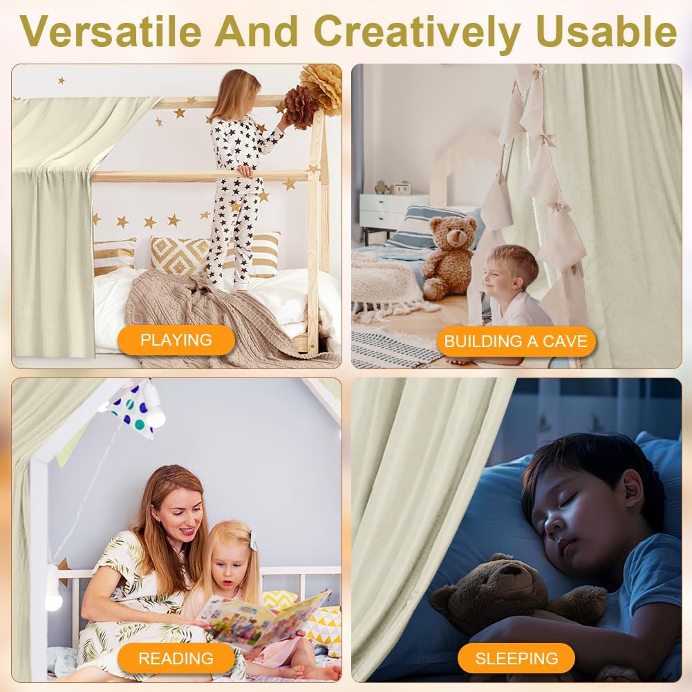 Thumbnail 5 de Vicloon V-ZBCZ-YMD-FBA Cotton Bed Canopy, Handmade, Beige, 135 x 360 cm