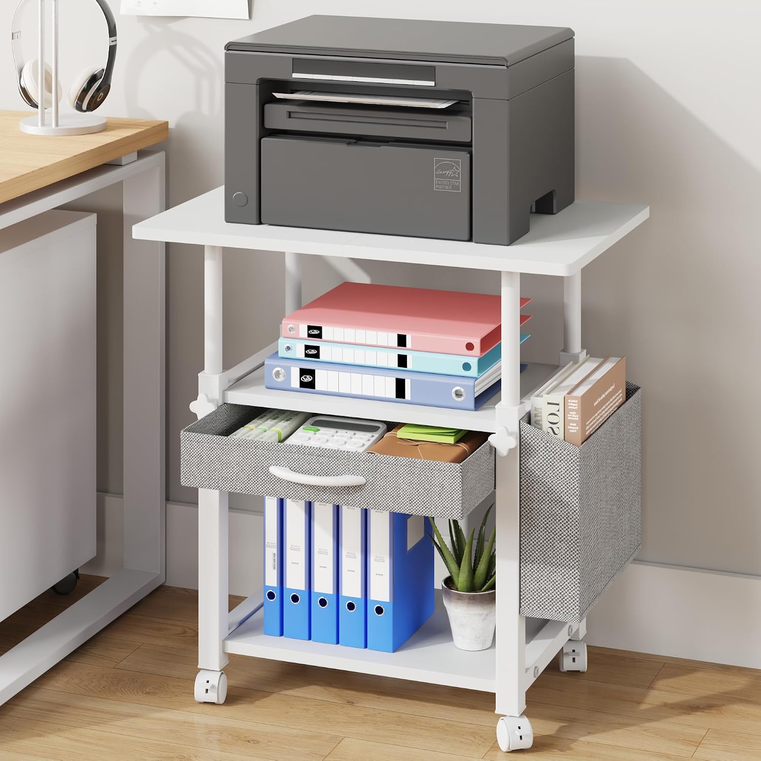Detalle de OYRREU Druckertisch 3 Ebenen 48-76 cm