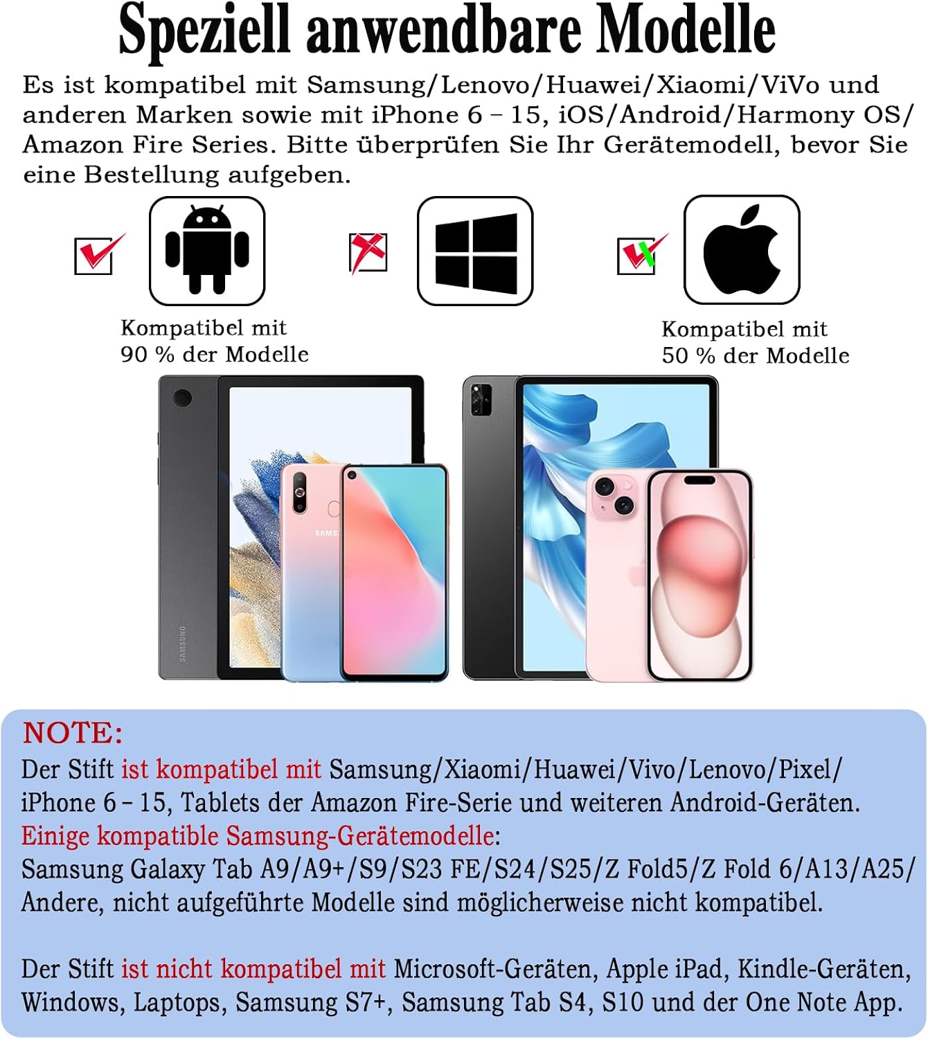 Detalle de Luntak Tablet Stift für Android (Type‑C) mit 4 Ersatzminen – lila Verlauf
