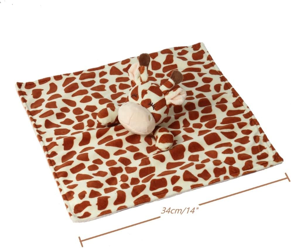 Detalle de CREVENT soft plush animal face security blanket (fleece mink) – Brown giraffe, 34 x 34cm