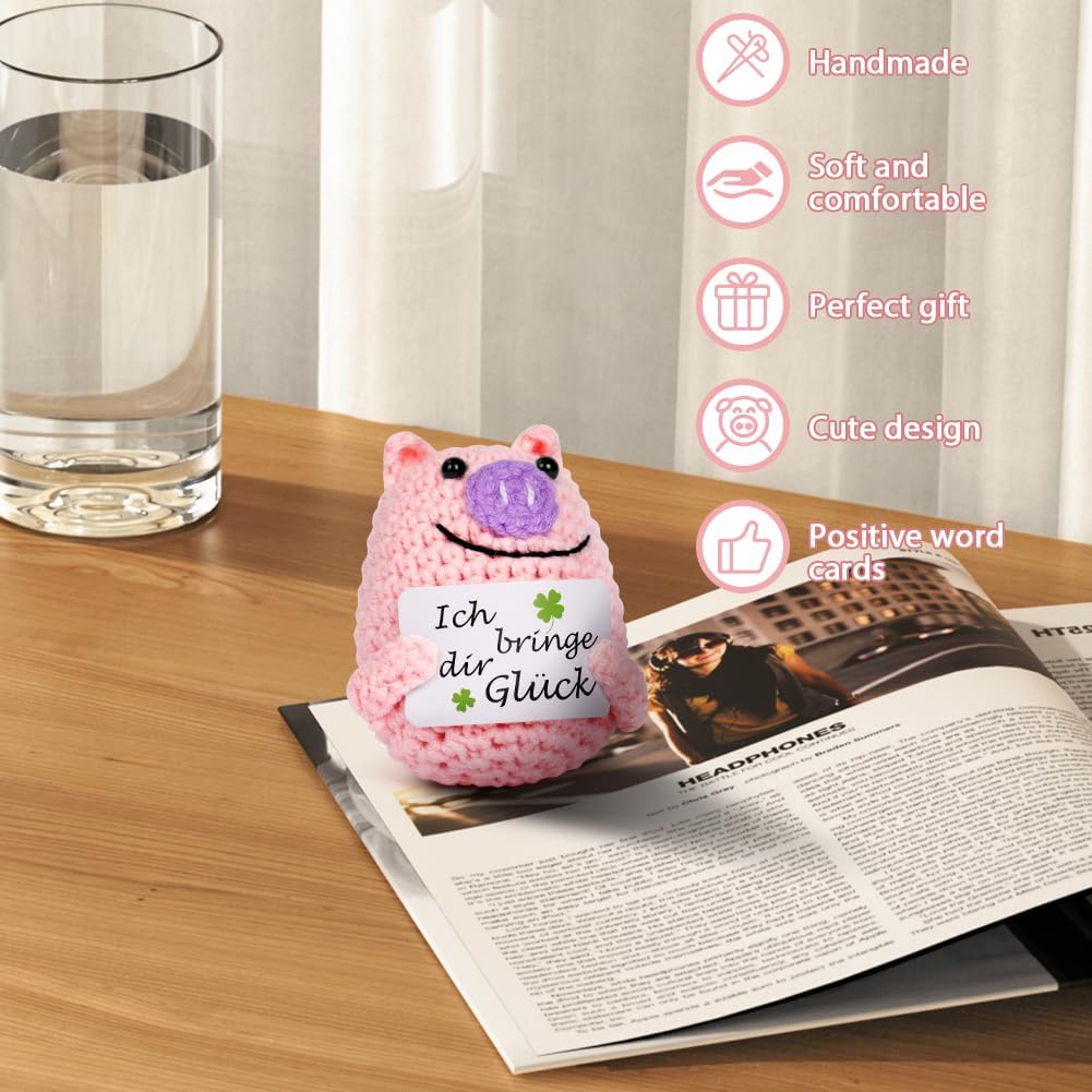 Thumbnail 4 de Aolso EUV8-FZZ-FBA Knitted Pig Doll with Encouraging Card, Pink Wool-Cotton