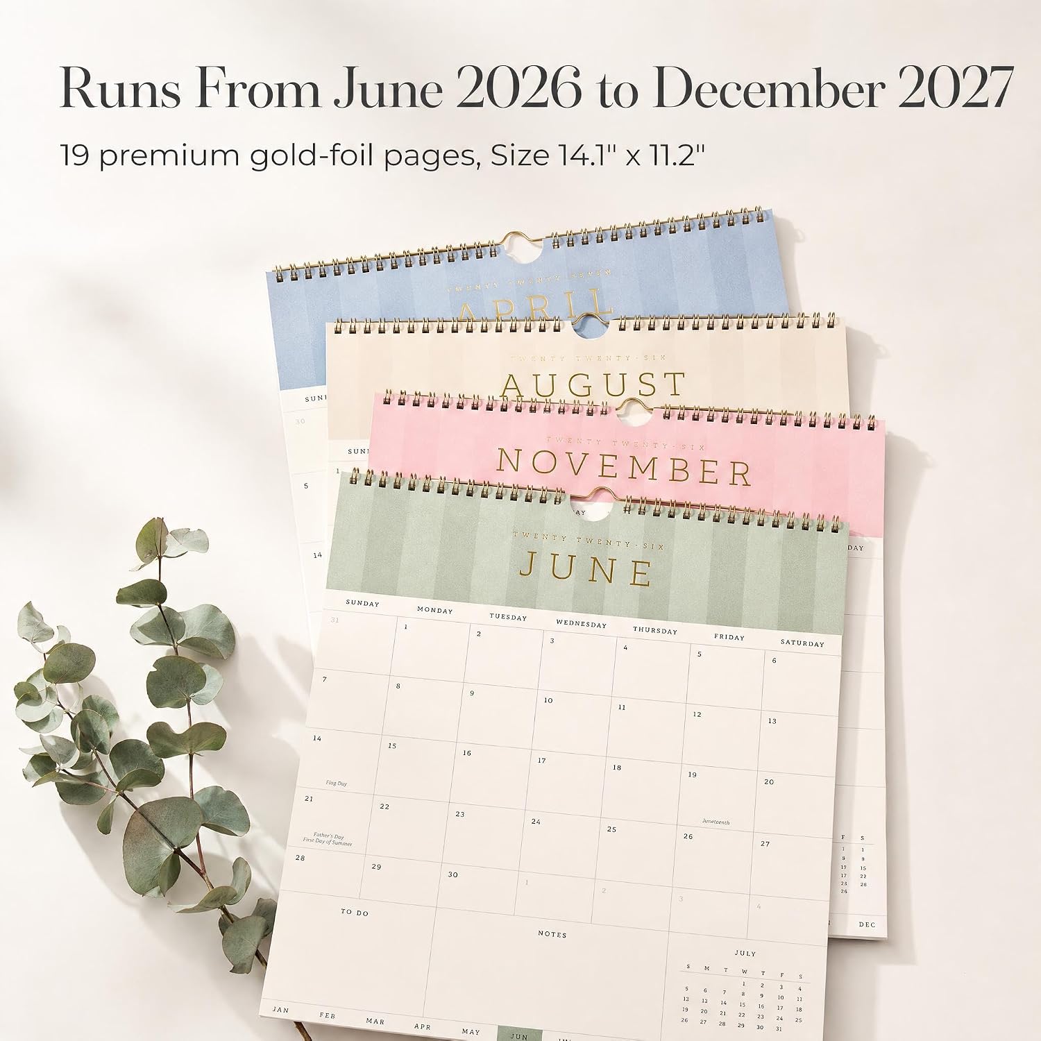 Detalle 1 de ZICOTO 2026–2027 Wall Calendar, June 2026–December 2027, Striped Design