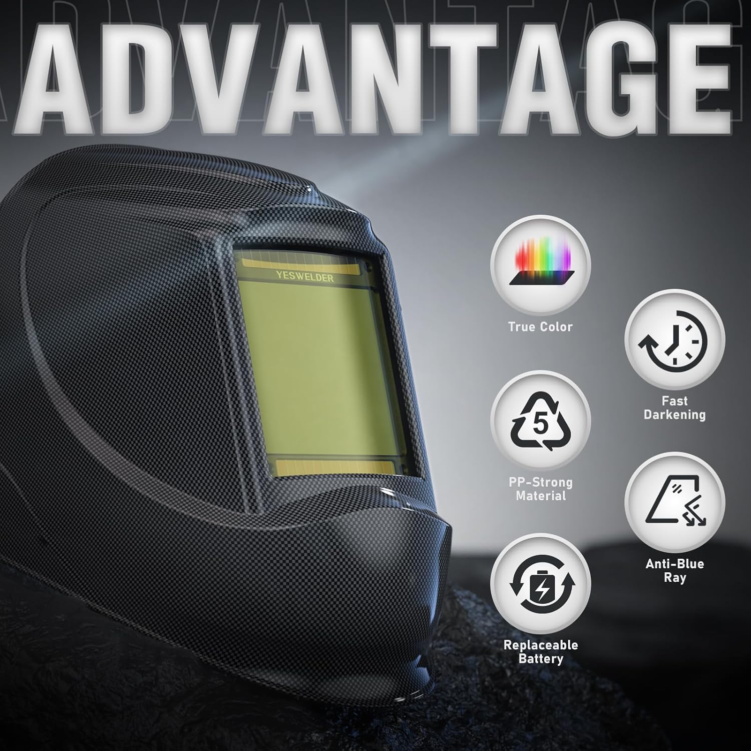 Thumbnail 1 de YESWELDER Large View Auto-Darkening Welding Helmet (Blue Light Blocking) with 4 Arc Sensors
