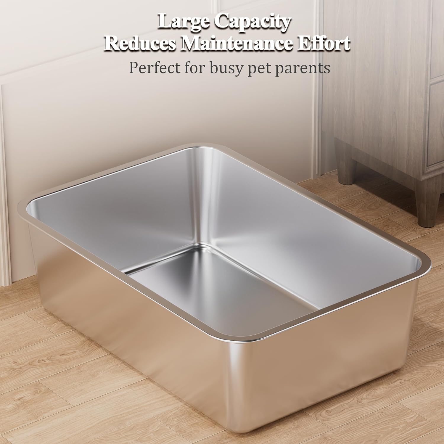 Detalle de Vealind Stainless Steel Open Cat Litter Tray (Heavy Duty, 60L)