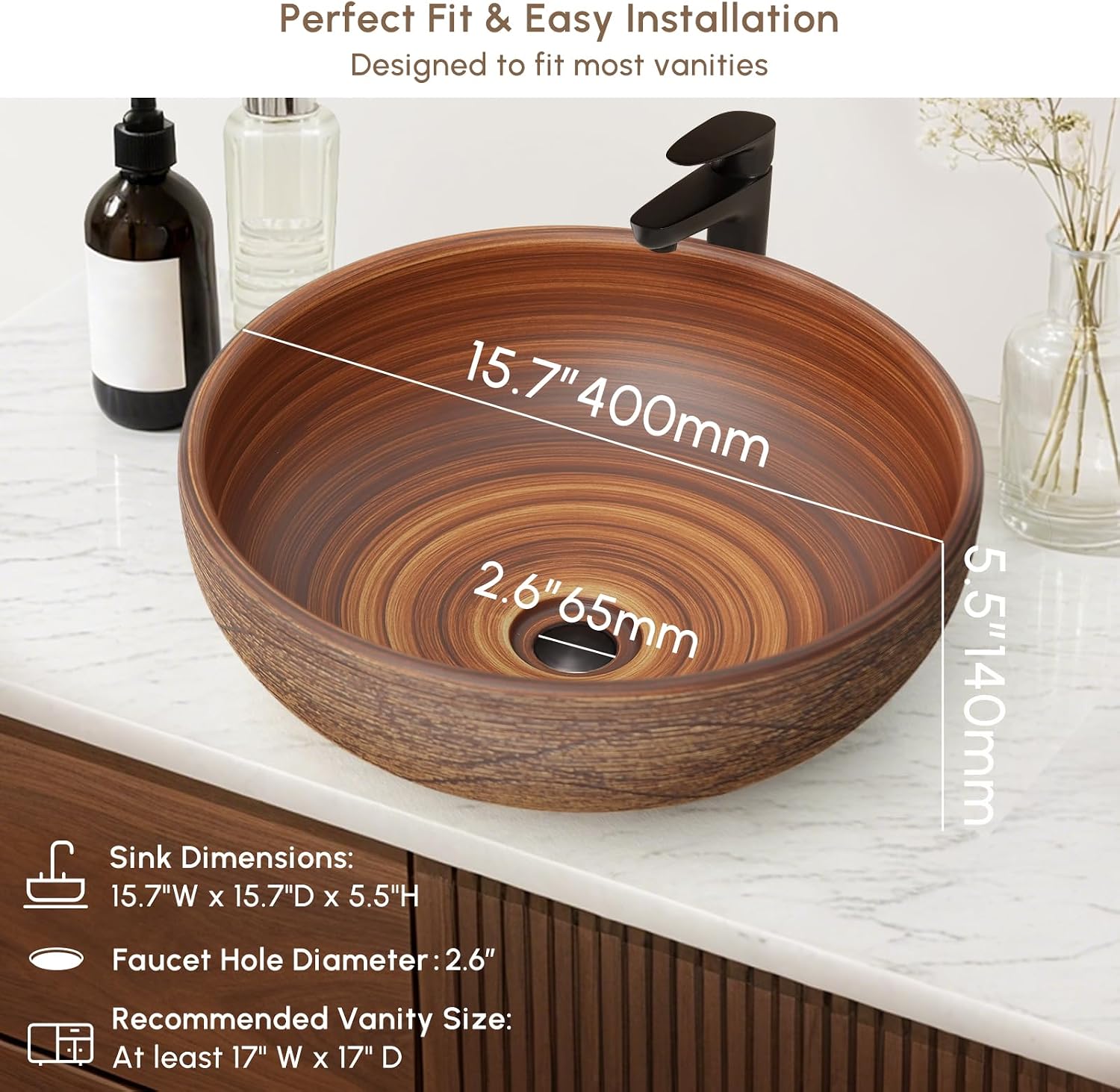 Thumbnail 2 de homary Vasque ronde en céramique 38,1 cm pour salle de bain