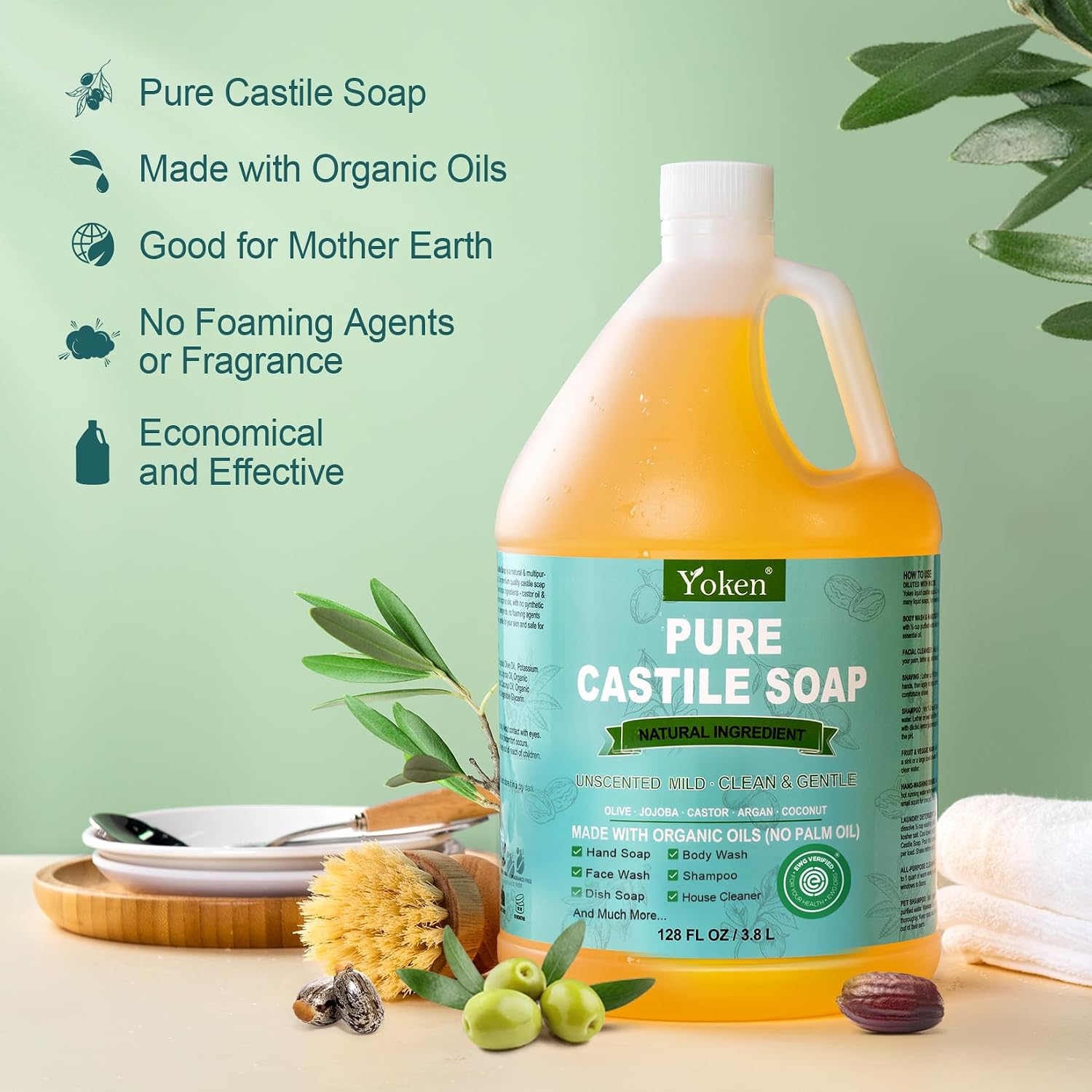 Thumbnail 1 de Yoken Pure Castile Liquid Soap 128 Oz Unscented – Multi-Purpose, Gentle & Cruelty-Free